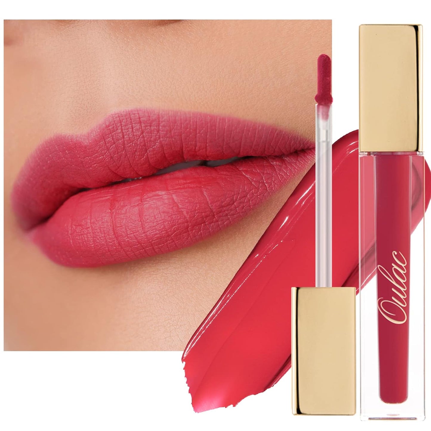 Oulac Matte Liquid Red Lipstick for Women, Long Lasting Lipstick Waterproof Lip Stain, No Transfer, Creamy High Pigmented Formula with Rose Oil, Vegan & Cruelty-Free, Light Red M08