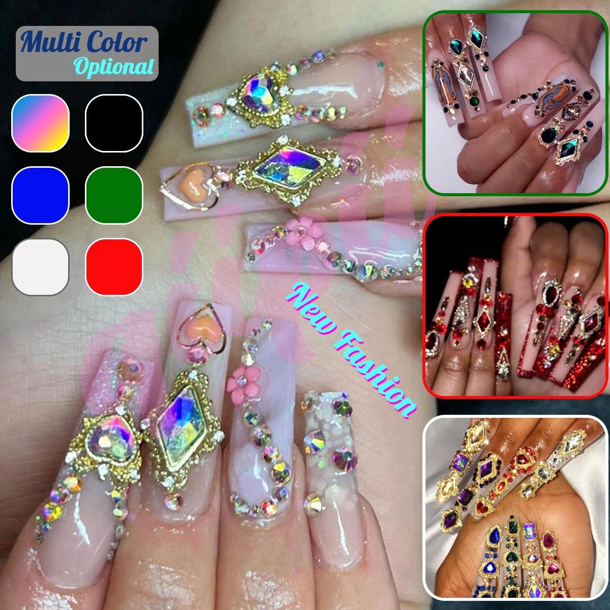 24pcs Crystal AB Luxury Nail Charms +2000pcs Crystal White AB Rhinestones 3D Big Nail Gems K9 Glass Nail Crystals Diamonds Jewels Stones Alloy Nail Art Studs Decor Supplies for Nails Crafts DIY