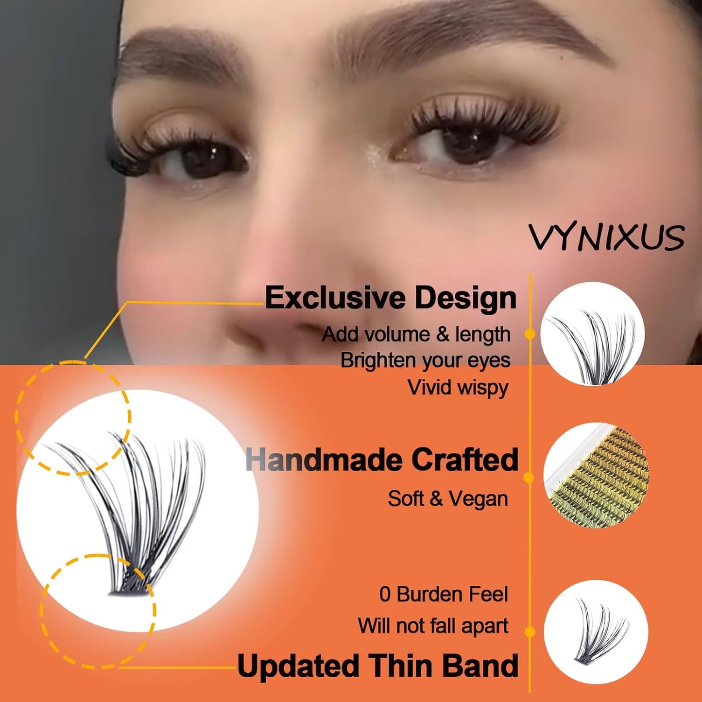 Eyelash Clusters VYNIXUS Lash Clusters Wispy Individual Lashes Cluster Eyelash Extensions D Curl DIY at Home Natural Cluster Lashes (20D-0.07D-Mix8-16)