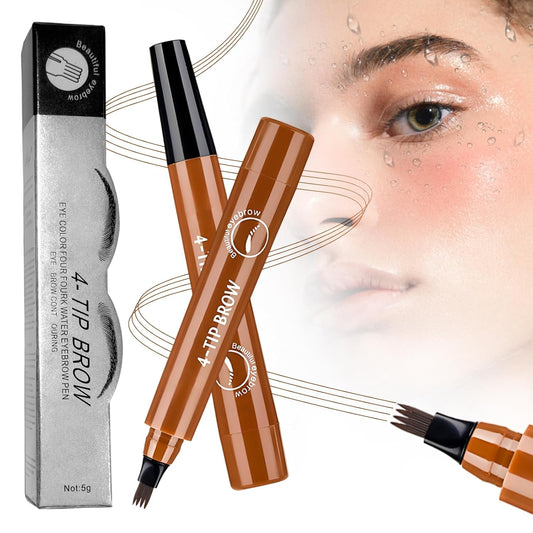 2025 New Magic Eyebrow Pencil, 4 Tipped Precise Brow Pen 3D Waterproof Microblading Contouring Pen Fine Stroke Microblading Eyebrow Pencil Creates Natural (Light Brown)