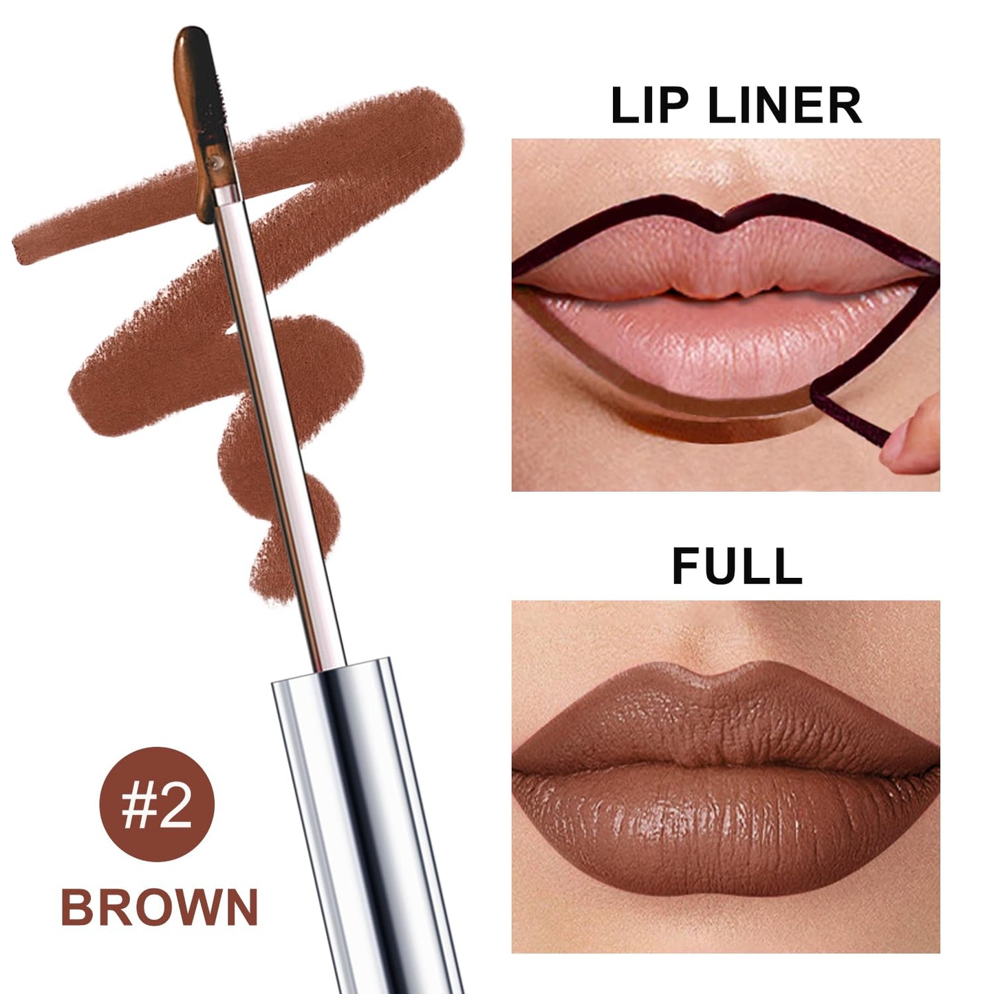 Peel Off Lip Liner Stains for Women, Long Lasting Waterproof Matte Finish Lip Tint Stains with Tweezer Kit, Transfer Proof, Easy to Use, Peel Off Liquid Lipstick for All Skin Types, #2 Brown