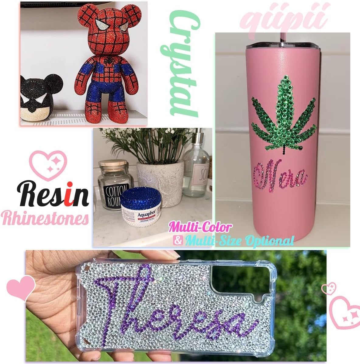 16000PCS Light Green Crystal Resin Rhinestones for Crafting 3mm 4mm 5mm Grass Green Flatback Stones Non-Hotfix Diamonds Crystals Gems Charms for Nails Face Eyes Makeup Tumblers Bottles Crafts Clothes