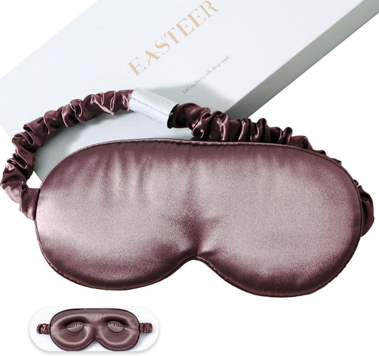 100% 22 Momme Mulberry Silk Sleep Mask, Eye Cover for Sleeping, Blackout 3D Sleep Masks for Lash Extensions with Adjustable Strap for Men and Women (Purple)