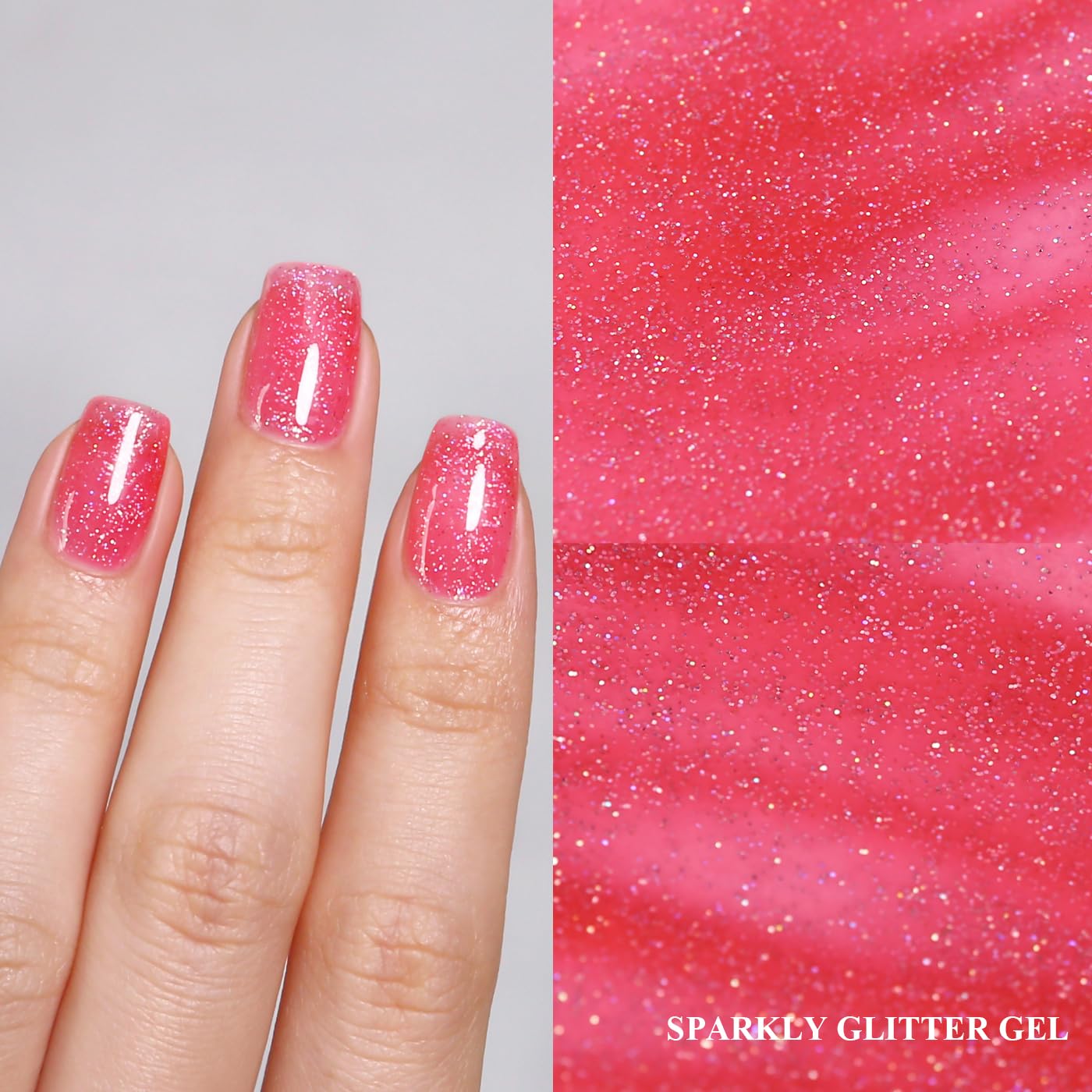 Imtiti Glitter Gel Nail Polish, Strawberry Pink Iridescent Glitter Gel Polish Diamond Shimmer Sparkle Soak Off UV LED Nail Gel Polish Autumn Winter Manicure 10ML