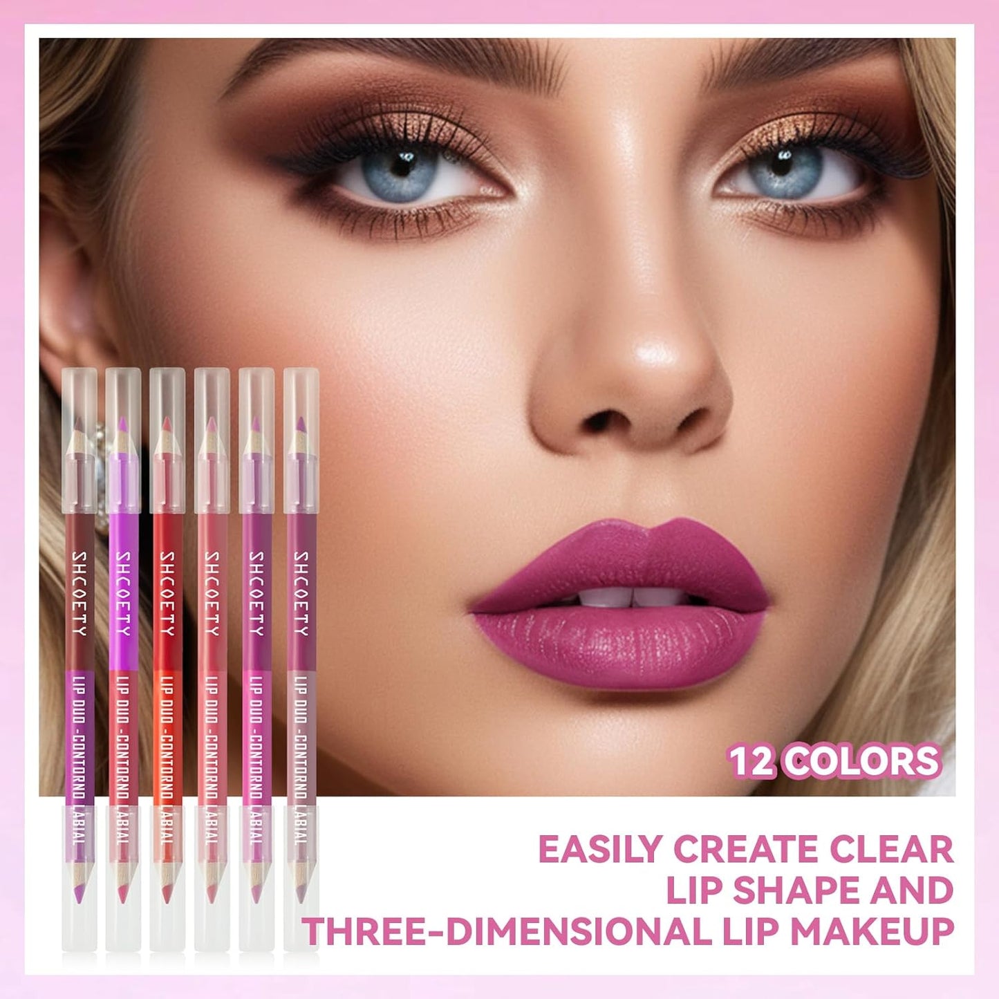 6Pcs Lip Liner Pencil Set Red Pink Purple Brown Double Head Two Colors Matte Finish Waterproof Longlasting High Pigmented Cream Lipstick Lip Colors Pencil Kit with Sharpener Lip Makeup