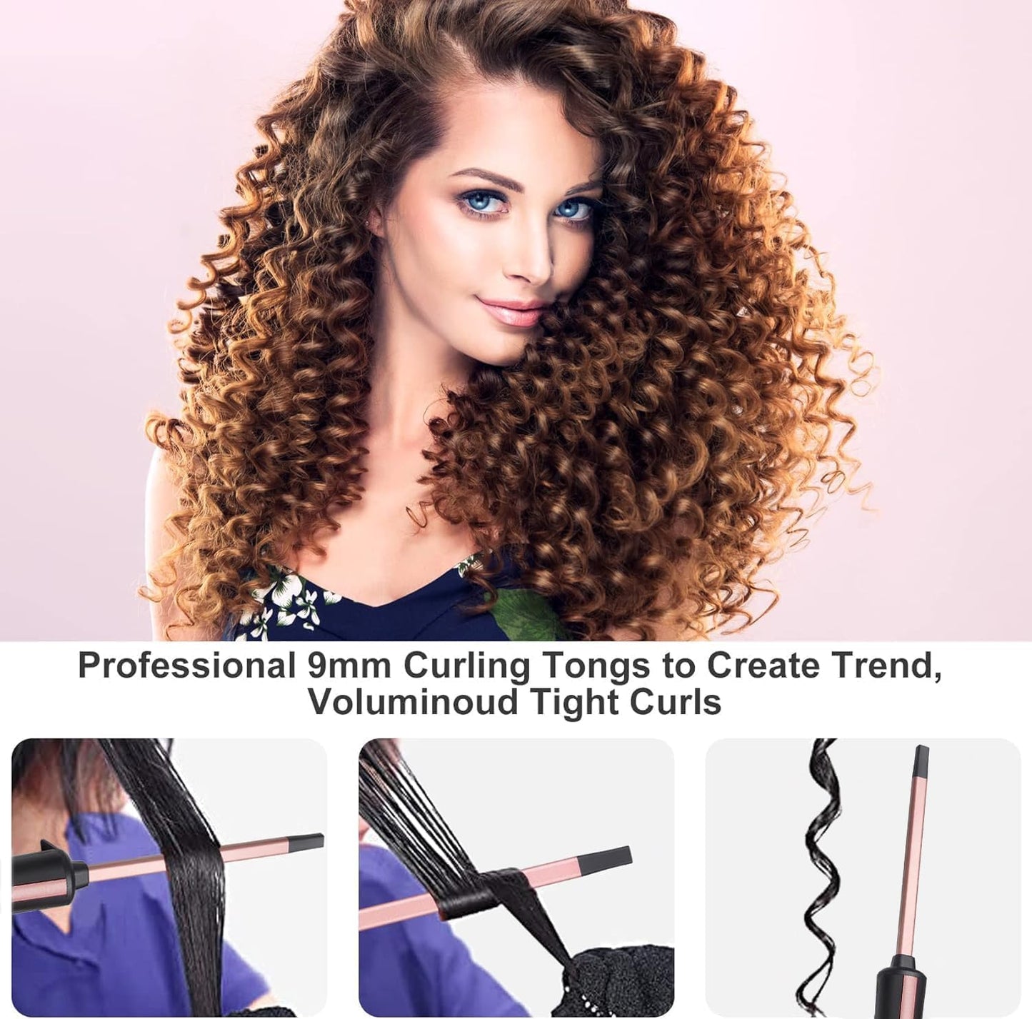Thin Curling Iron, 3/8 Inch Small Curling Iron Wand for Short & Long Hair, Square Tube Ceramic Small Barrel Curling Iron Rapid Heating for Tight Curls, Include Glove