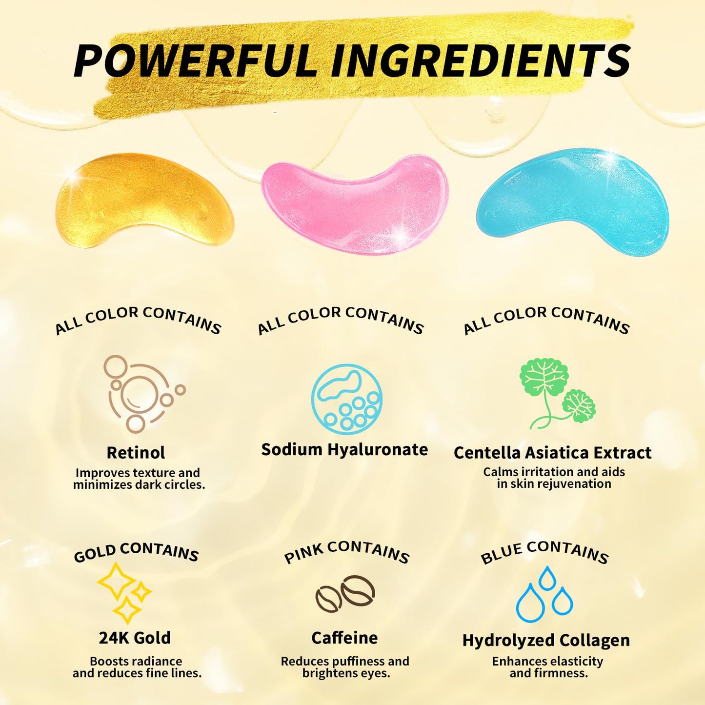 Under Eye Patches(48 Pairs), 24K Gold, Caffeine, Retinol Eye Masks for Puffy Eyes, Wrinkles, Dark Circles, Undereye Bags Treatment - Restoring & Awakening & Moisturizer Skin care Gift for Women