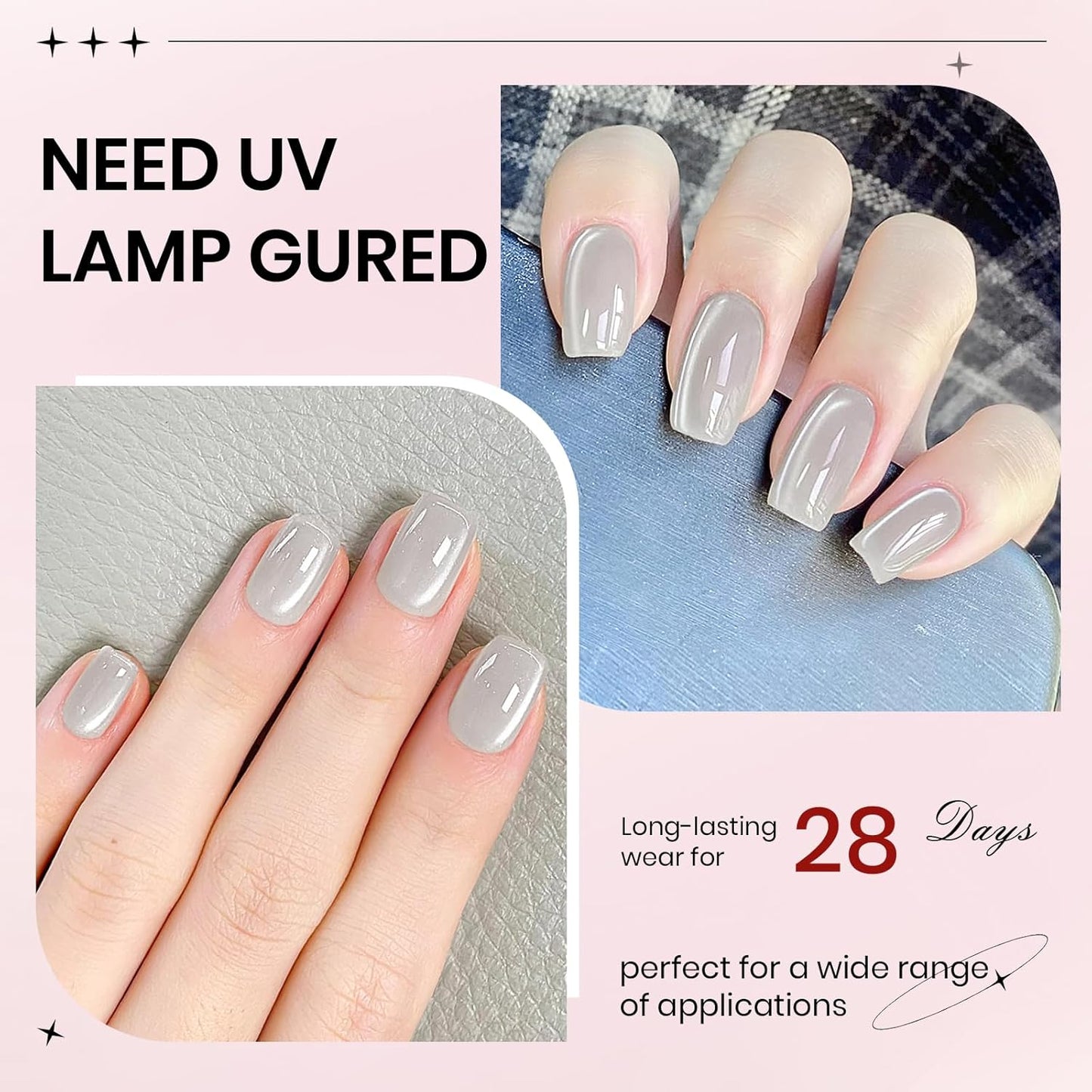 2PCS 15ML Cat Eye Gel Nail Polish,Sliver Pink Glass Cat Eye Gel Polish Clear Glassy Shimmer Glitter Effect with Magnetic Stick Soak Off Salon DIY at Home