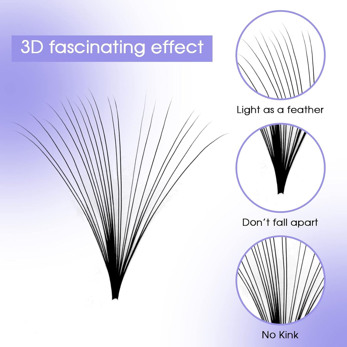 Easy Fan Volume for Lash Artists: Handmade Fans, Self Fanning, Blooming, Black, D Curl, 0.07mm, 14-20mm Mixed, Wendy, KH200102