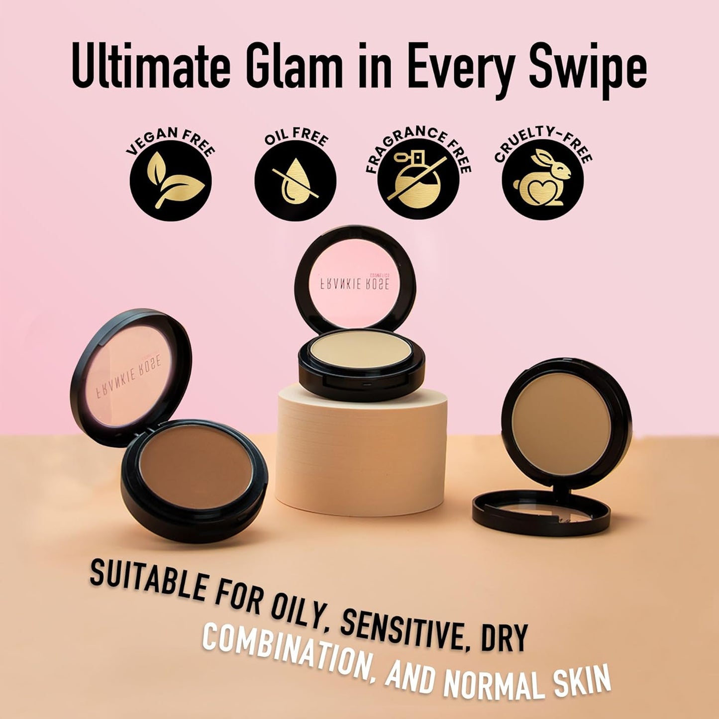 Frankie Rose Cosmetics Powder Foundation – Full Coverage Face Powder For Pores & Imperfections, Evens Out Skin Tone & Shine-Control | 58 Grams (Cream Puff)