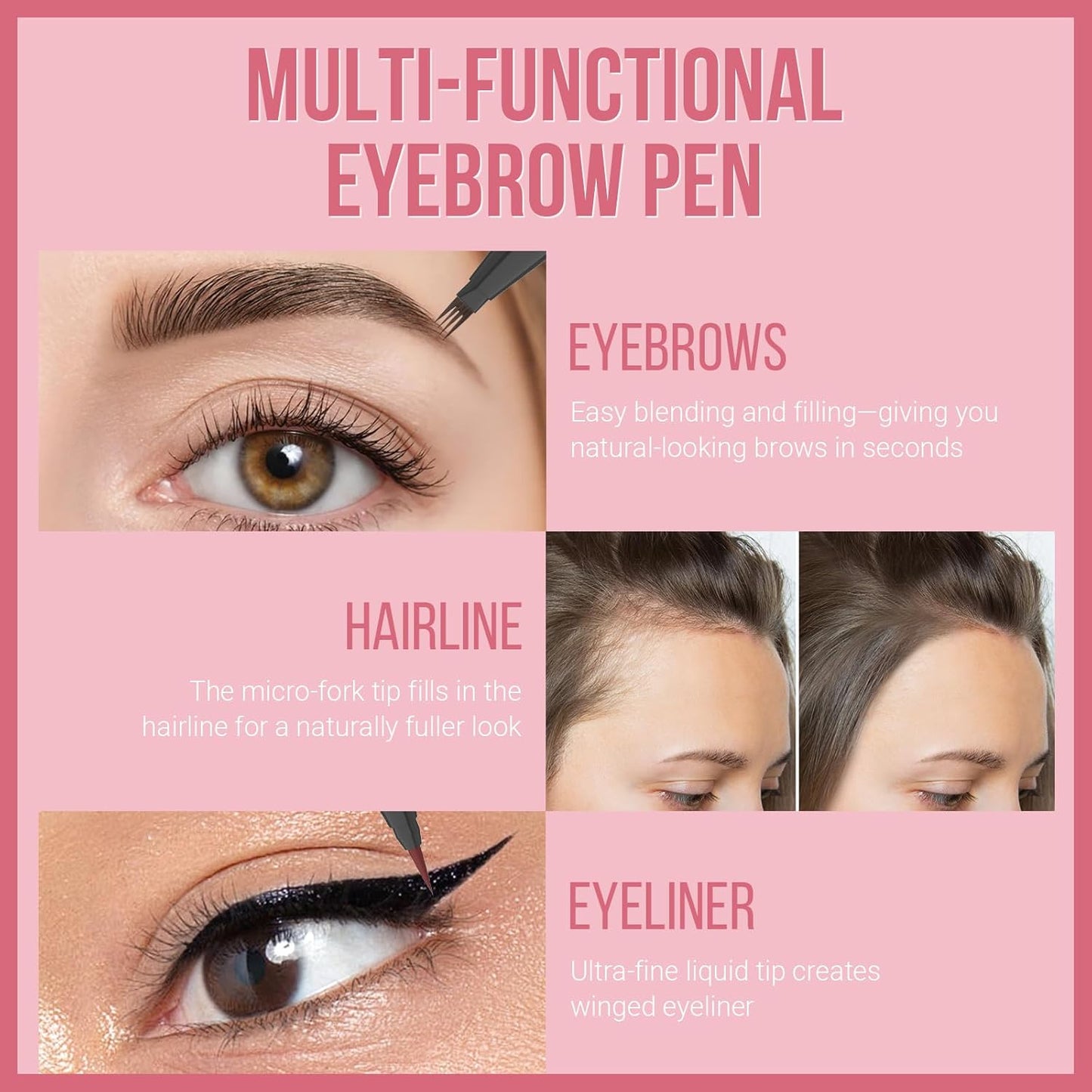 Eyebrow Pen - Microblading eyebrow pencil with Micro-Fork Tip & Precision Tip for Natural Brows, Eyebrow Pencils for Women, Dual-Ended Brow Brush, Waterproof, Brown