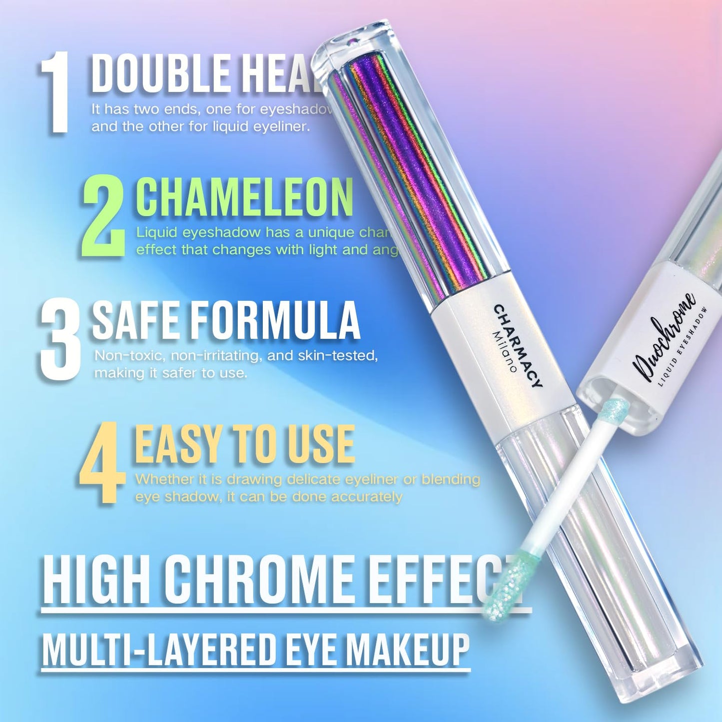 CHARMACY 2 in 1 Starlit Duochrome Liquid Eyeshadow, Glitter Sparkle Colorful Liquid Eyeliner, Quick Drying, High Pigmented, Long lasting Holographic Glitter Multichrome Eye Makeup #01