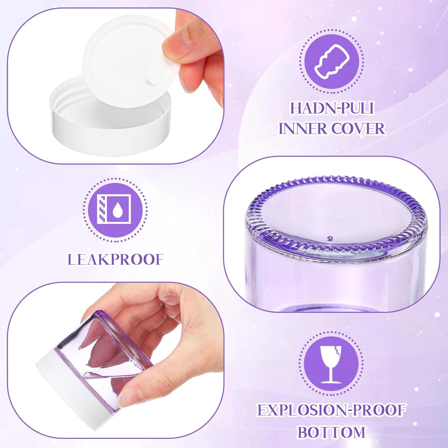 Domensi 48 Pcs 2 oz Glass Jars with Lids Travel Size Round Leakproof Empty Cosmetic Jars with Inner Liners Lid for Storing Makeup Lotions Face Cream Ointments Candle DIY Making (Light Purple)