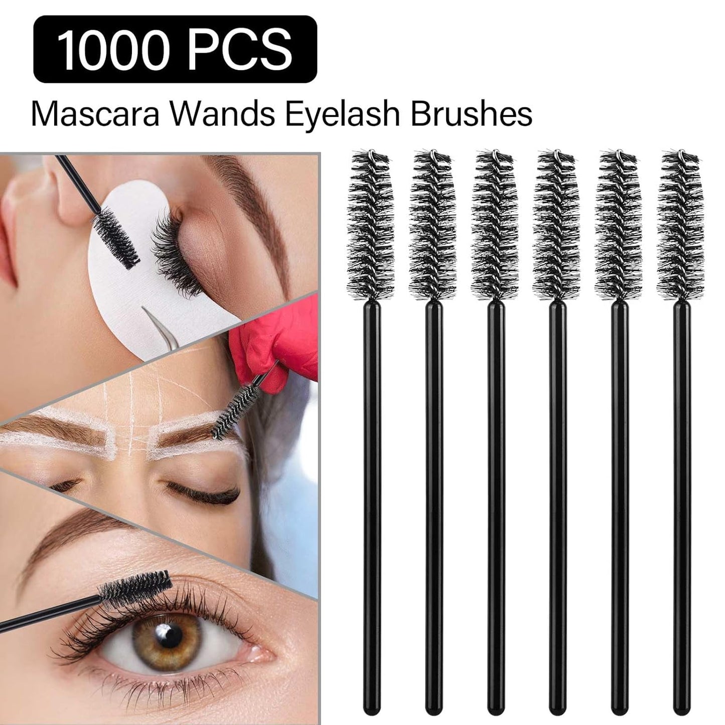1000 Disposable Mascara Wands Eyelash Brushes Spoolies for Eyebrow Eye Lash Extension Black
