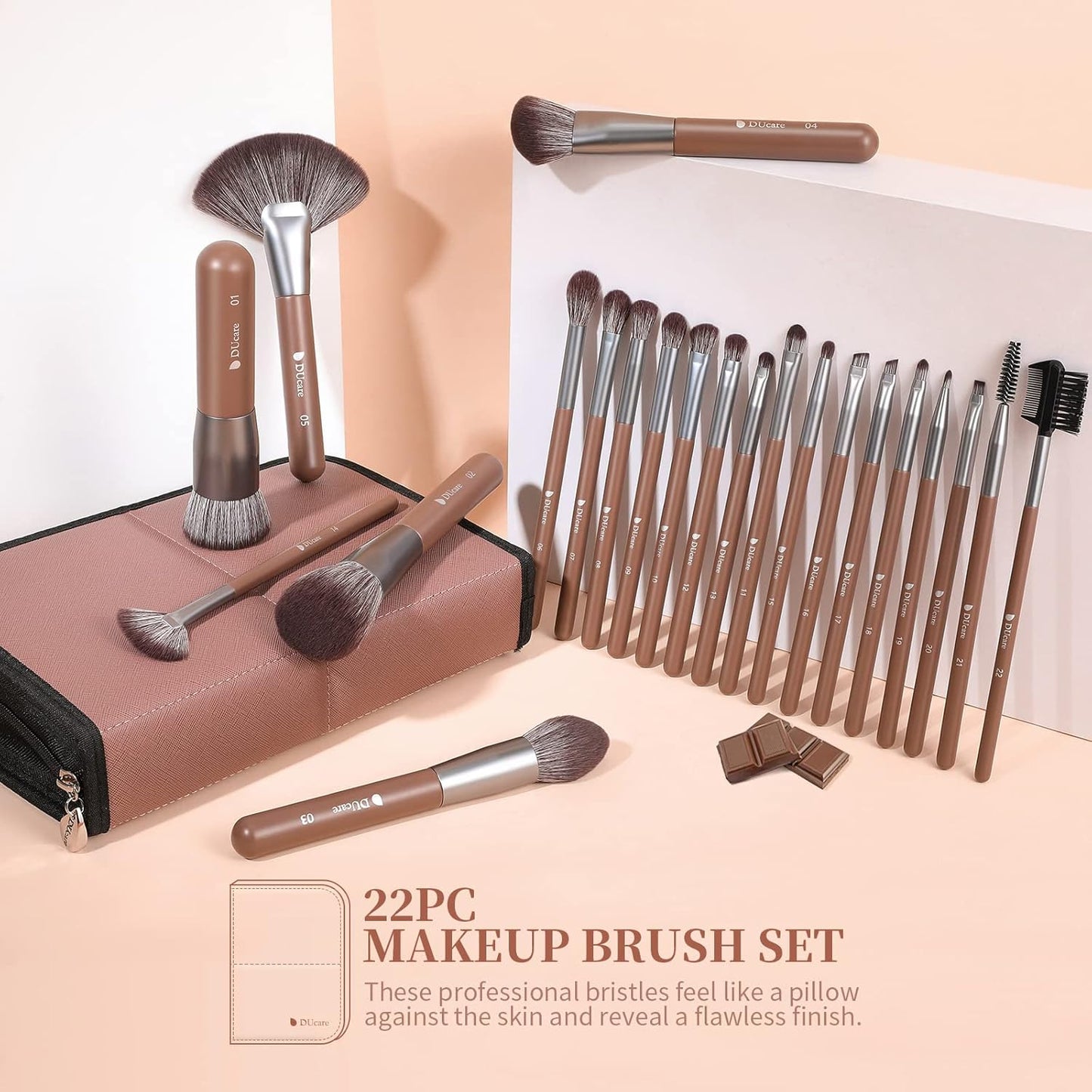 DUcare Makeup Brushes Professional with Bag 22Pcs Makeup Brush Set Premium Synthetic Kabuki Foundation Blending Brush Face Powder Blush Concealers Eye Shadows with Case