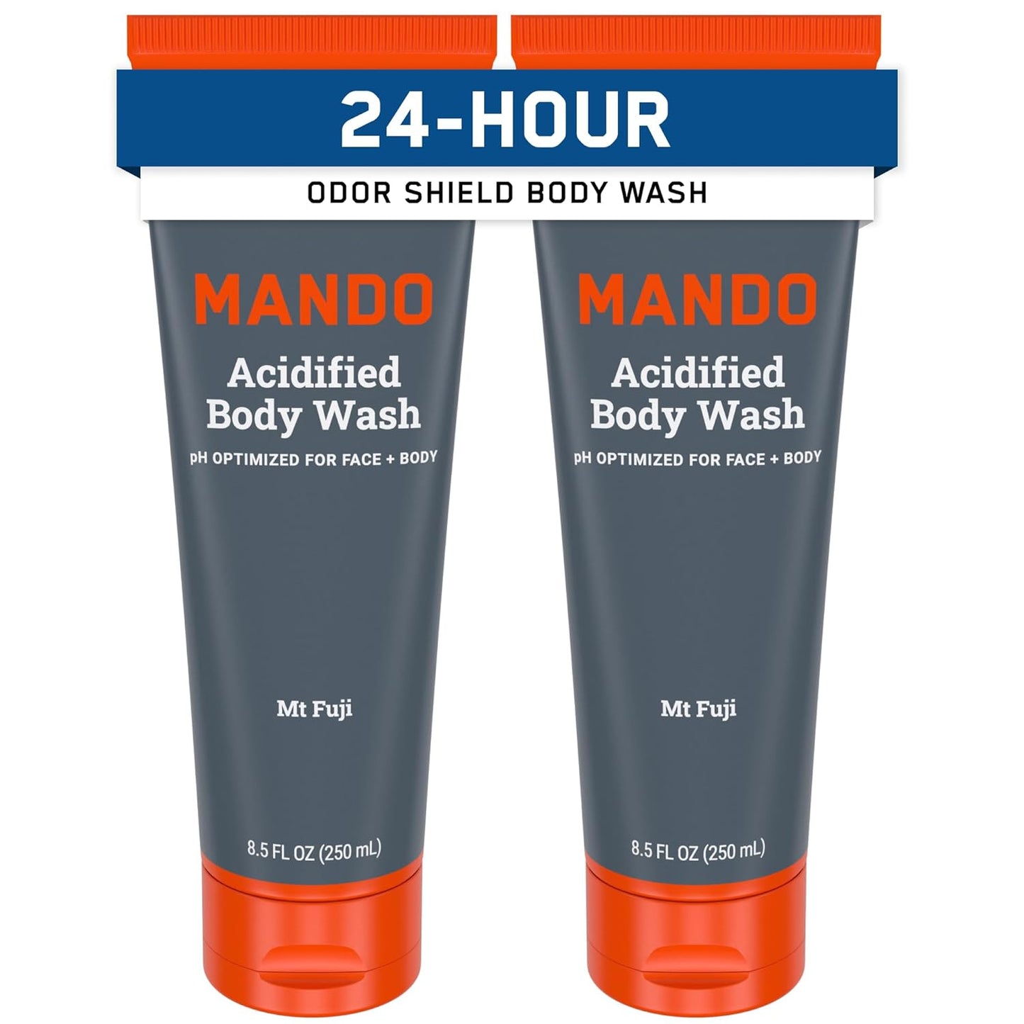 Mando Odor Shield Body Wash - 24 Hour Control - Removes Odor Better than Soap - SLS Free, Paraben Free, Skin Safe - 8.5 Ounce (Pack of 2) (Mt Fuji)