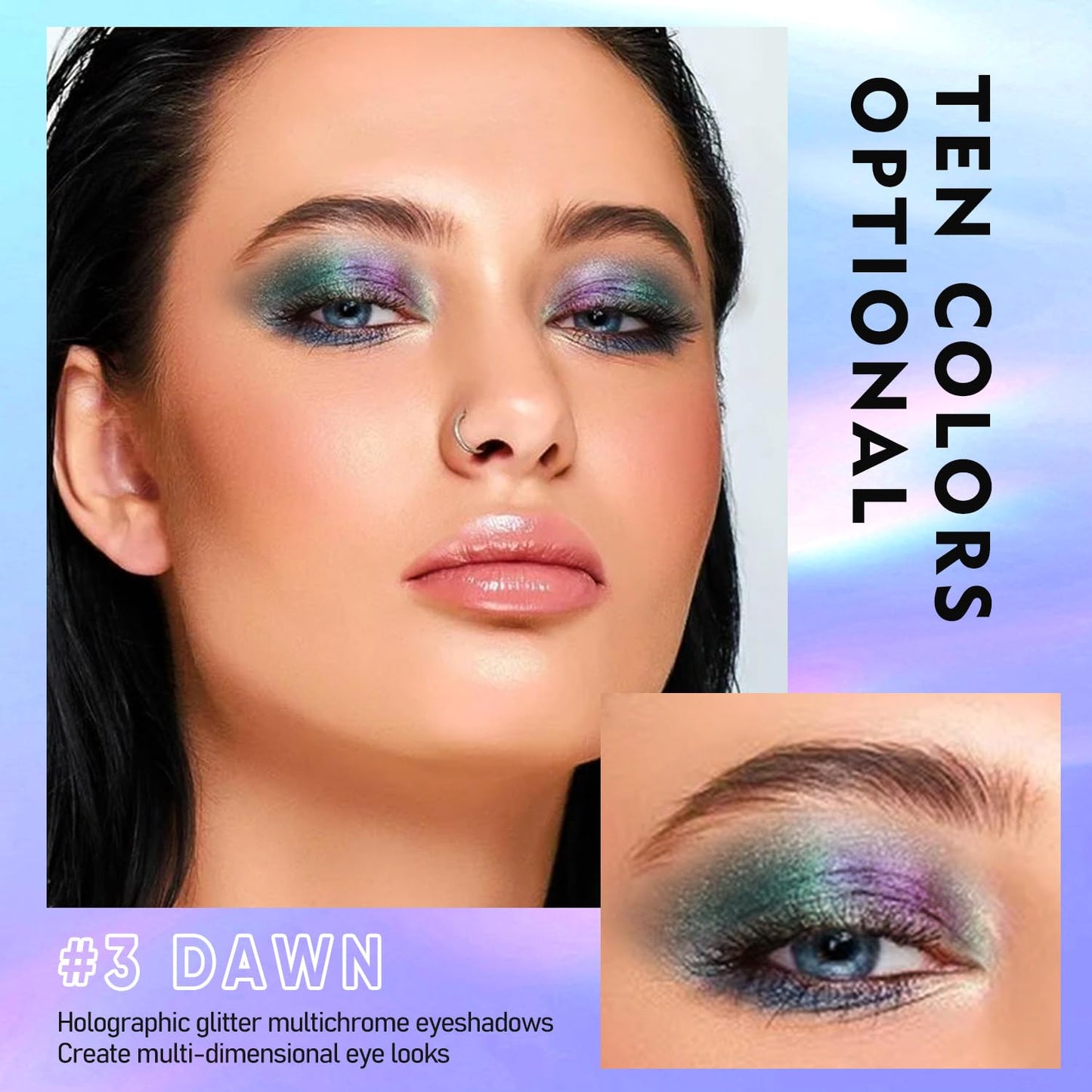 MAKI YIKA Glitter Eyeshadow Teal Liquid Multichrome Eyeshadows Long Lasting, Metallic Chameleon Eye Shadow Smudgeproof Holographic Eye Topper Glitters (#3 Dawn)