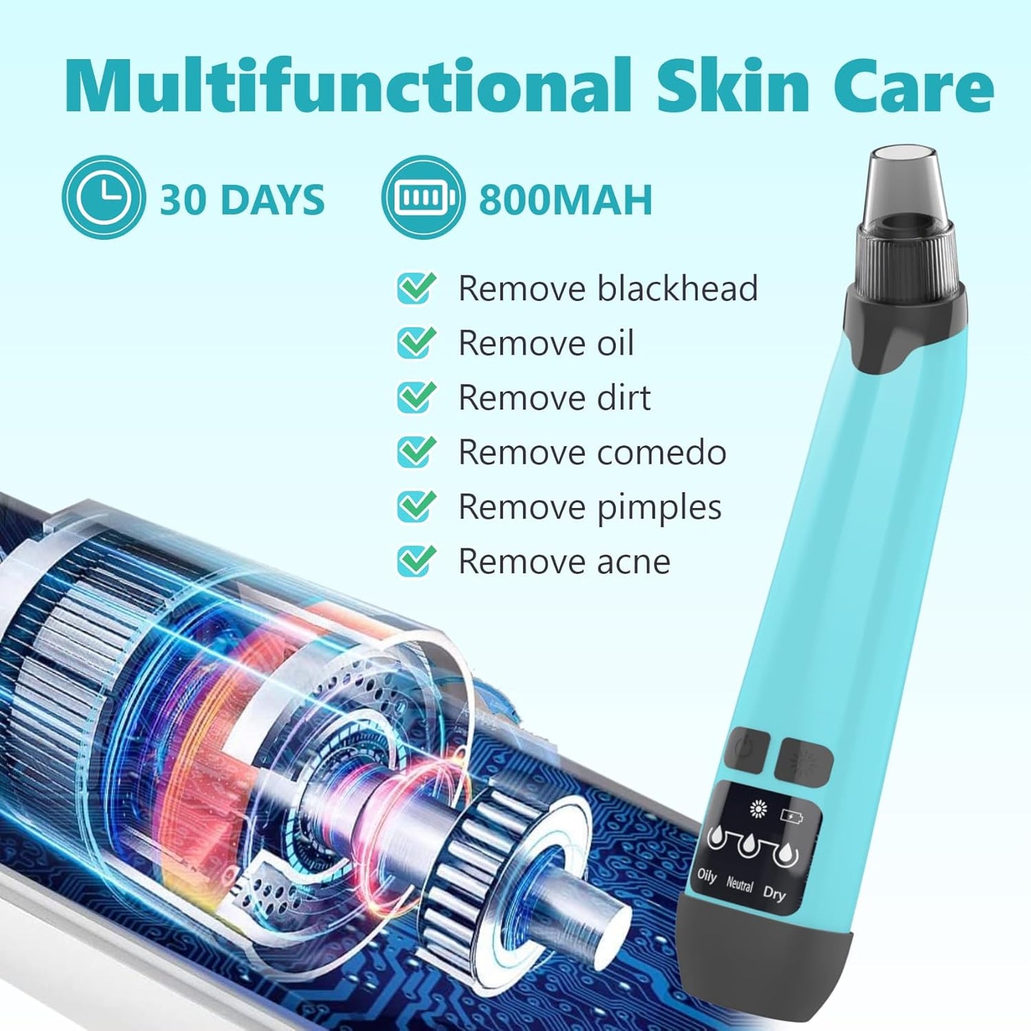 Blackhead Remover Vacuum - Black Head Remover for Face,Blackhead Extractor Tool with 3 Adjustable Suction Levels,4 Probes,USB Interface Type Pore Vacuum,Suitable for Women and Men (Blue)