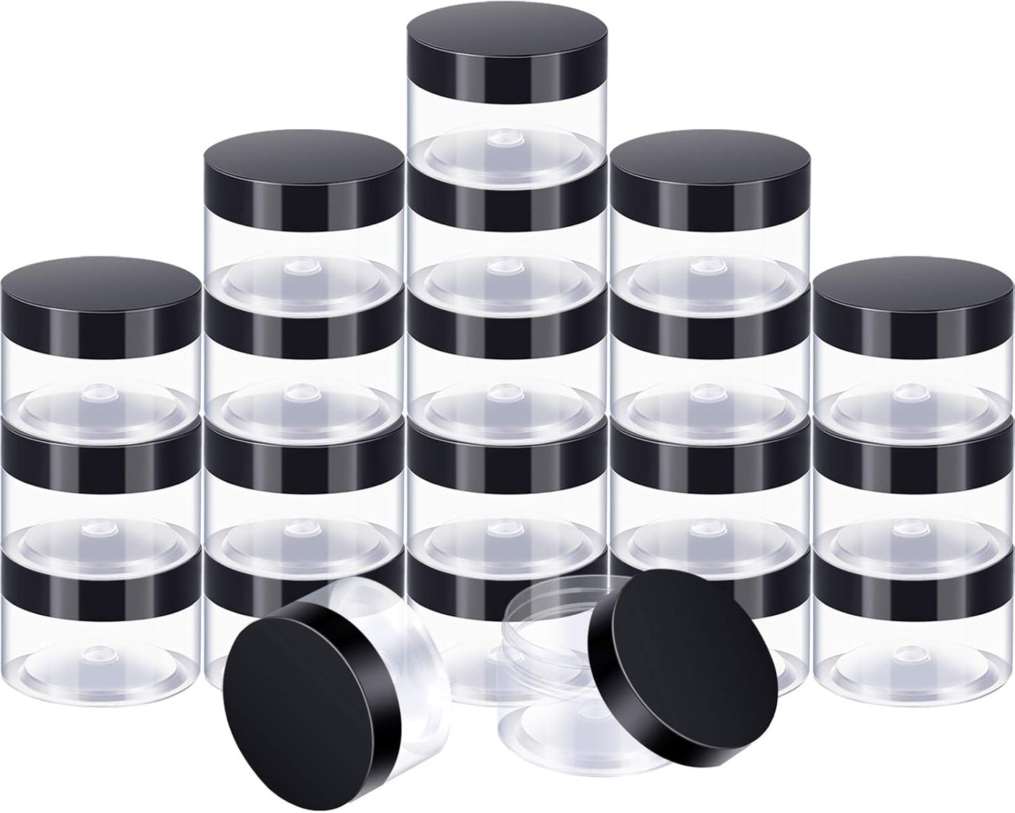 SATINIOR 24 Pieces Empty Clear Plastic Jars with Lids Round Storage Containers Wide-Mouth for Beauty Product Cosmetic Cream Lotion Liquid Butter Craft and Food (Black Lid, 6 oz)