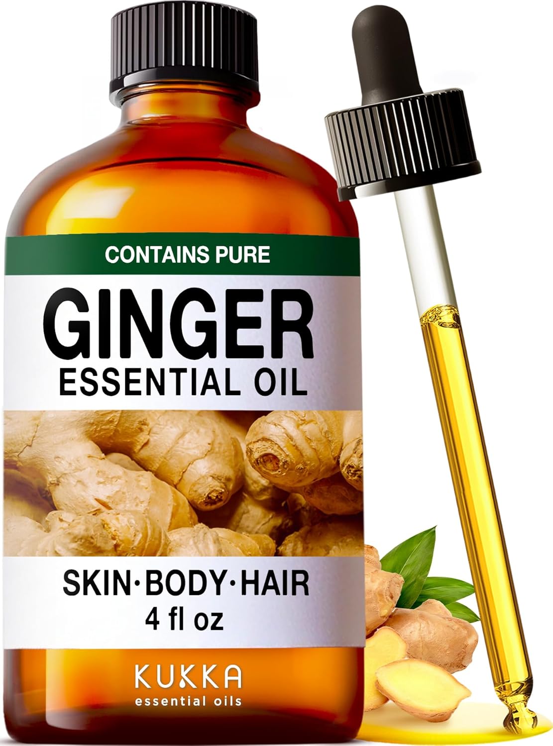 Kukka Ginger Essential Oil for Hair, Skin & Massage - 4 Fl Oz - Enjoy A Warm, Spiced, Ideal for Daily DIYs, Skin Care, Self-Care, DIY Soap Making Scents