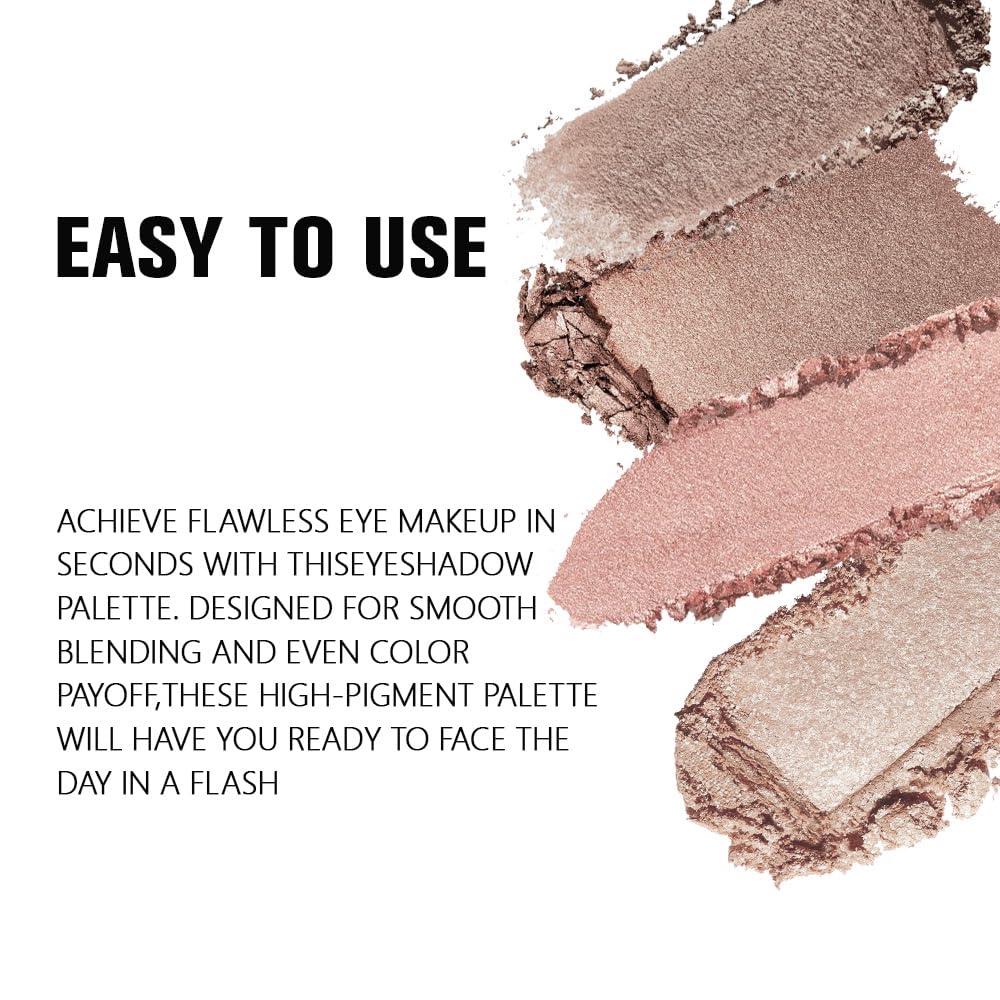 4 Colors Deep Rose Soft Pink Beige Brown Eye Shadow Palette Makeup, Neutral Matte Shimmer Eyeshadow Palette for Women Highly Pigmented Waterproof, paleta de sombras de ojos, Vegan 09