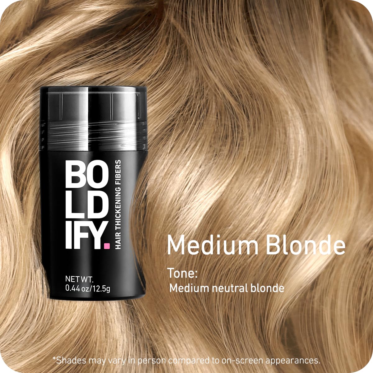 BOLDIFY Hair Fibers (12.5g) - Fill In Thinning and Fine Hair for an Instantly Fuller, Thicker Look - 14 Shades for Women & Men - Medium Blonde