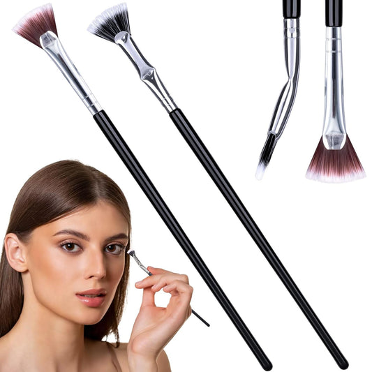 PAGOW 2 Pcs Folding Angle Scalloped Lash Brush, Multifunctional Mascara Fan Brush for Lashes, Eyelash Comb Separator Wands Makeup Tool (Black+Yellow)