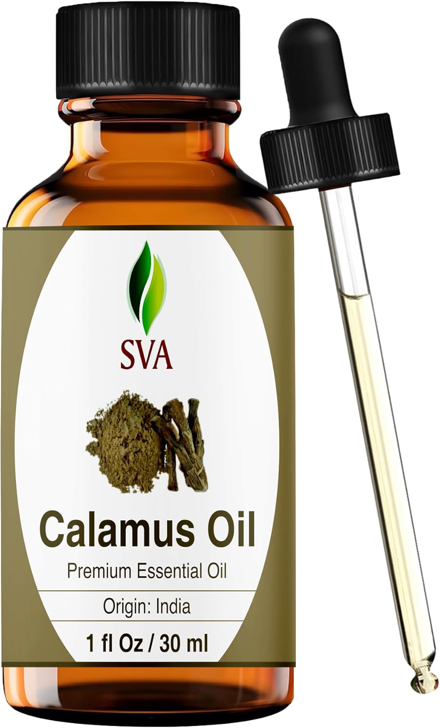 SVA Calamus Essential Oil – 1 Fl Oz – 100% Natural Calamus Oil - for Diffuser, Hair Care, Face, Skin Care, Aromatherapy, Scalp and Body Massage, Soap and Candle Making – with Dropper