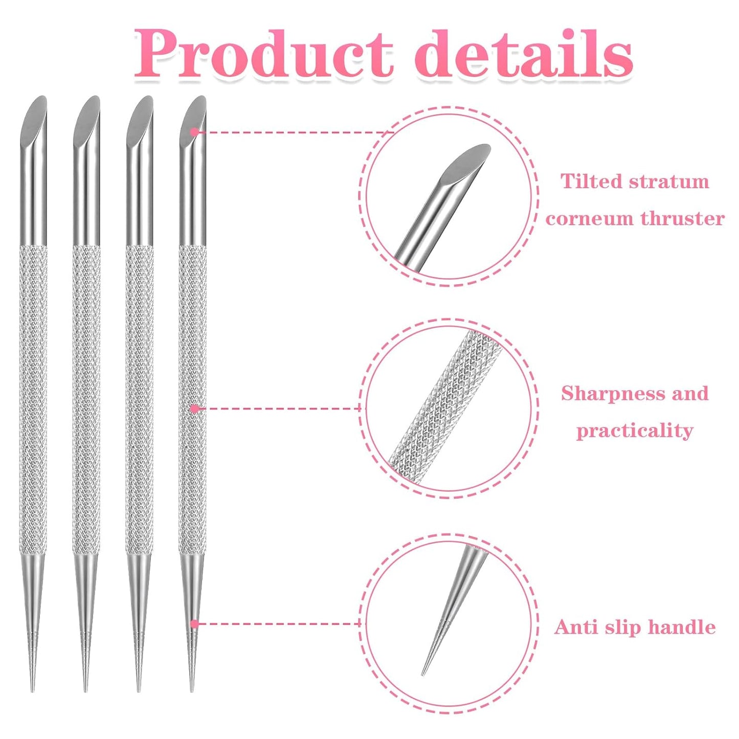 4 pcs Stainless Steel Cuticle Pusher,Cuticle Remover Tool,Nail Cleaning Cuticles Stick,Metal Nail Cuticles Pusher Nails Polish Remover Tool for Professional Manicure Pedicure