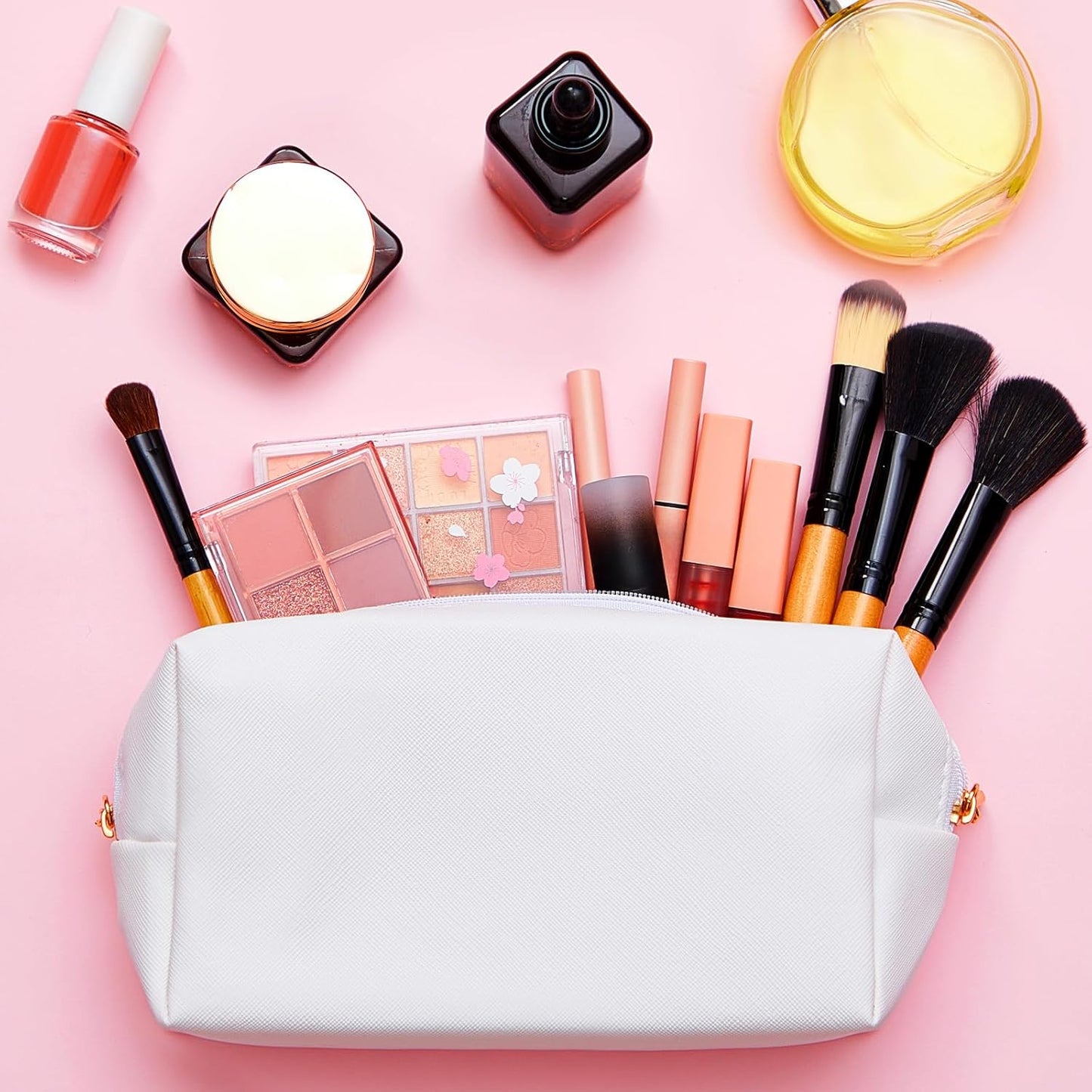 Kigeli 15 Pcs Aesthetic Makeup Bags PU Leather Cosmetic Pouches Waterproof Plain Toiletry Bags Makeup Pouches Bulk for Women Party Gift Travel Storage Organizer(White)