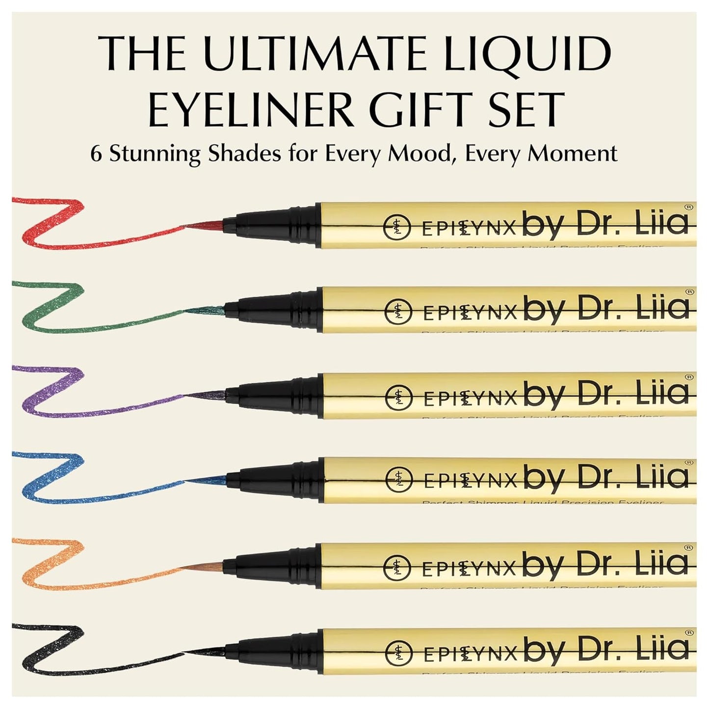 Waterproof Eyeliner - Smudge-Proof Liquid Eyeliner Pen with Precision Tip for Smooth, Long-Lasting Application - Vegan, Hypoallergenic & Gluten-Free Eye Liner - 6 Shades 2mL each Gift Set