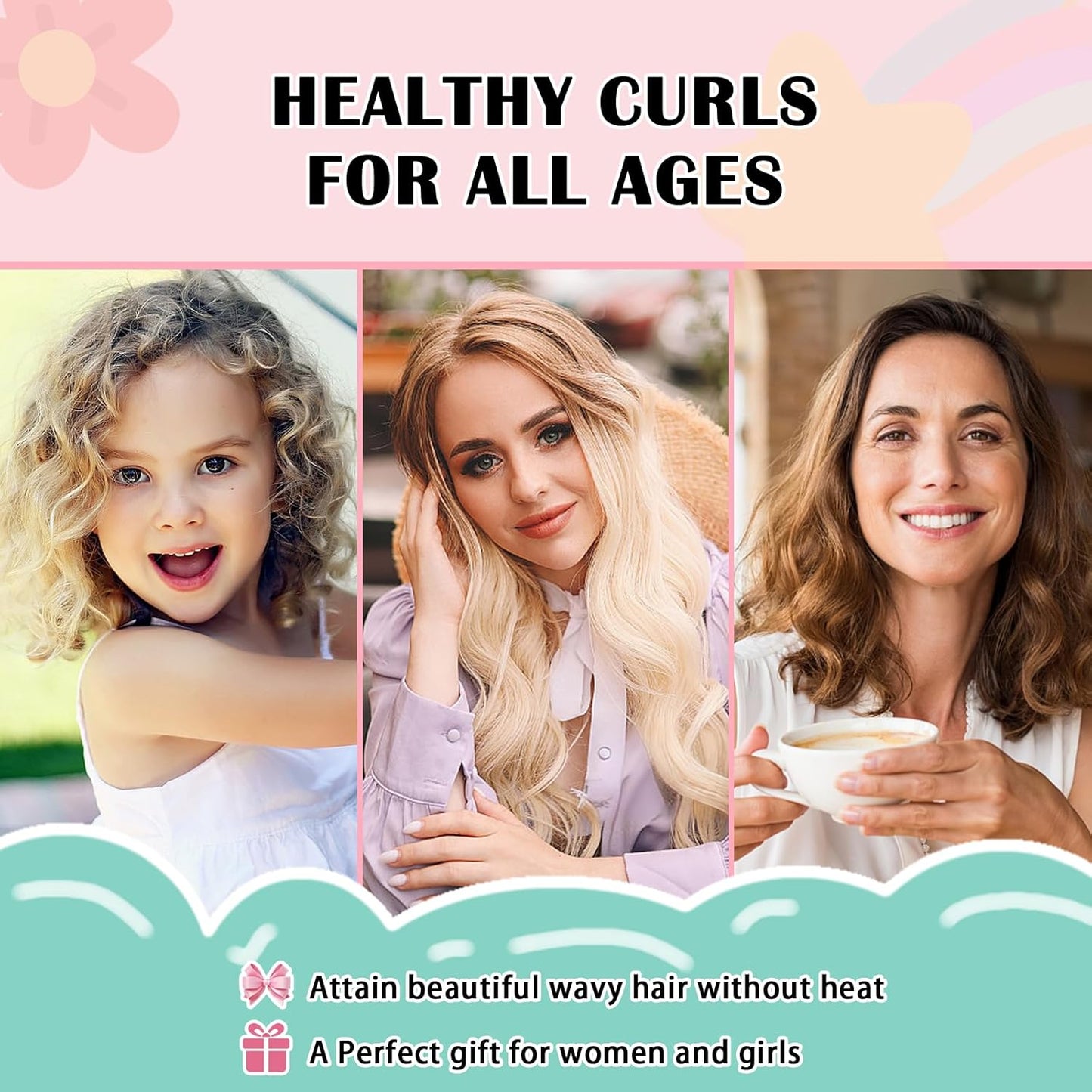 Satin Heatless Curls Overnight Hair Curlers to Sleep In Hair Curler Rollers No Heat Hair Wrap for Curls Headband, 70" Satin Heatless Curling Set for Women Long Waves Hair Volume -Green 10 PCS