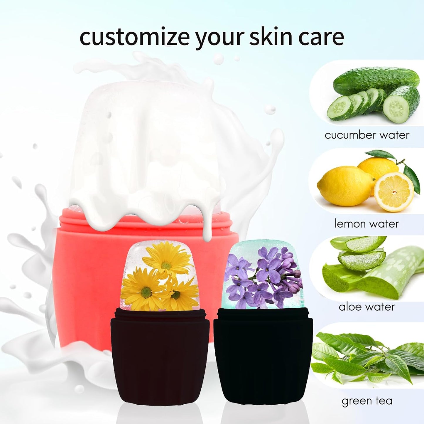 2Pack Ice Roller for Face, Qewro Silicone for Tone skin, Reusable Eye Puffiness Relief, Ice Roller Mold for Neck, Facial Roller to Remove Fine Lines Pores Anti Wrinkles (Black and Black)