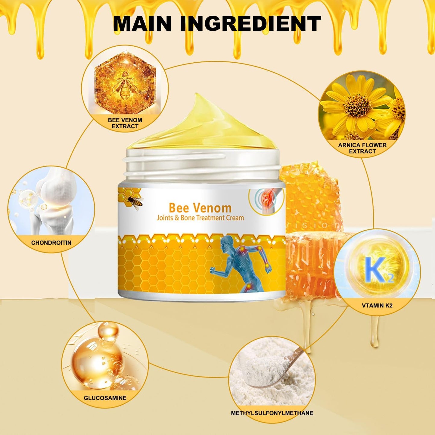 3 PCS Bee Venom Joint and Bone Therapy Cream, New Bee Venom Gel, Specializes in Muscle Soothing, for All Parts of The Body, for Men & Women