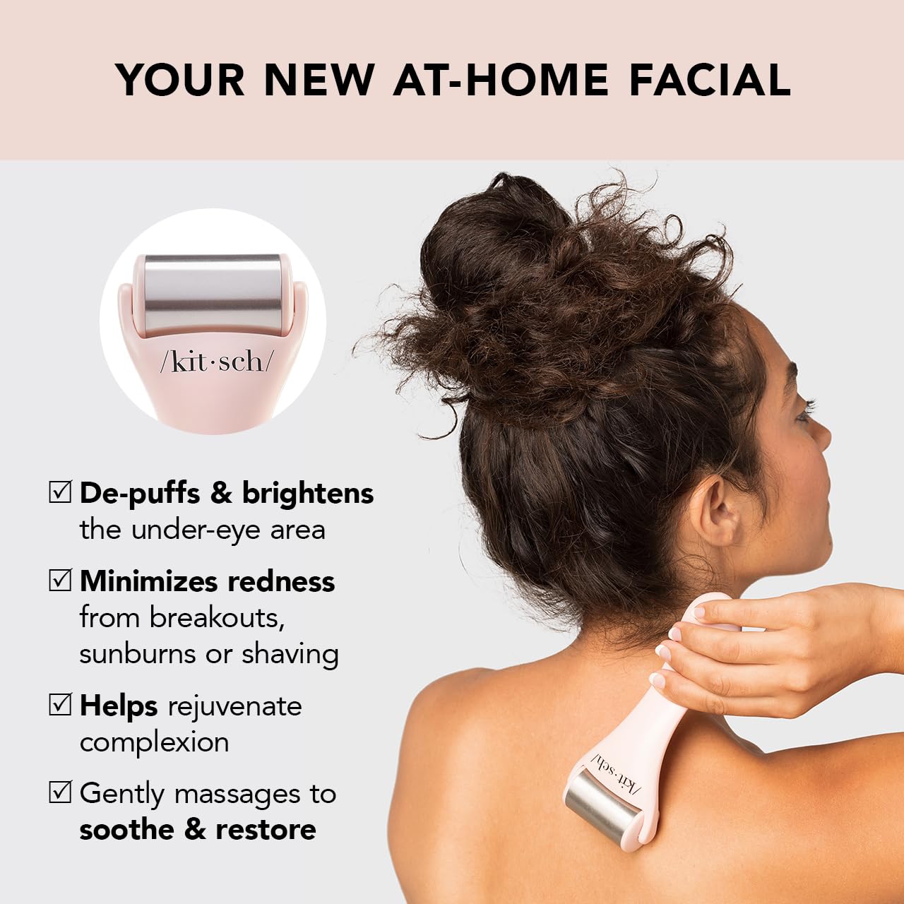 Kitsch Ice Roller for Face – Stainless Steel Face Ice Roller to Reduce Puffiness, Redness & Headaches – Cooling Facial Roller for Skin Care, Irritation Relief & Spa-Like Experience at Home - Pink