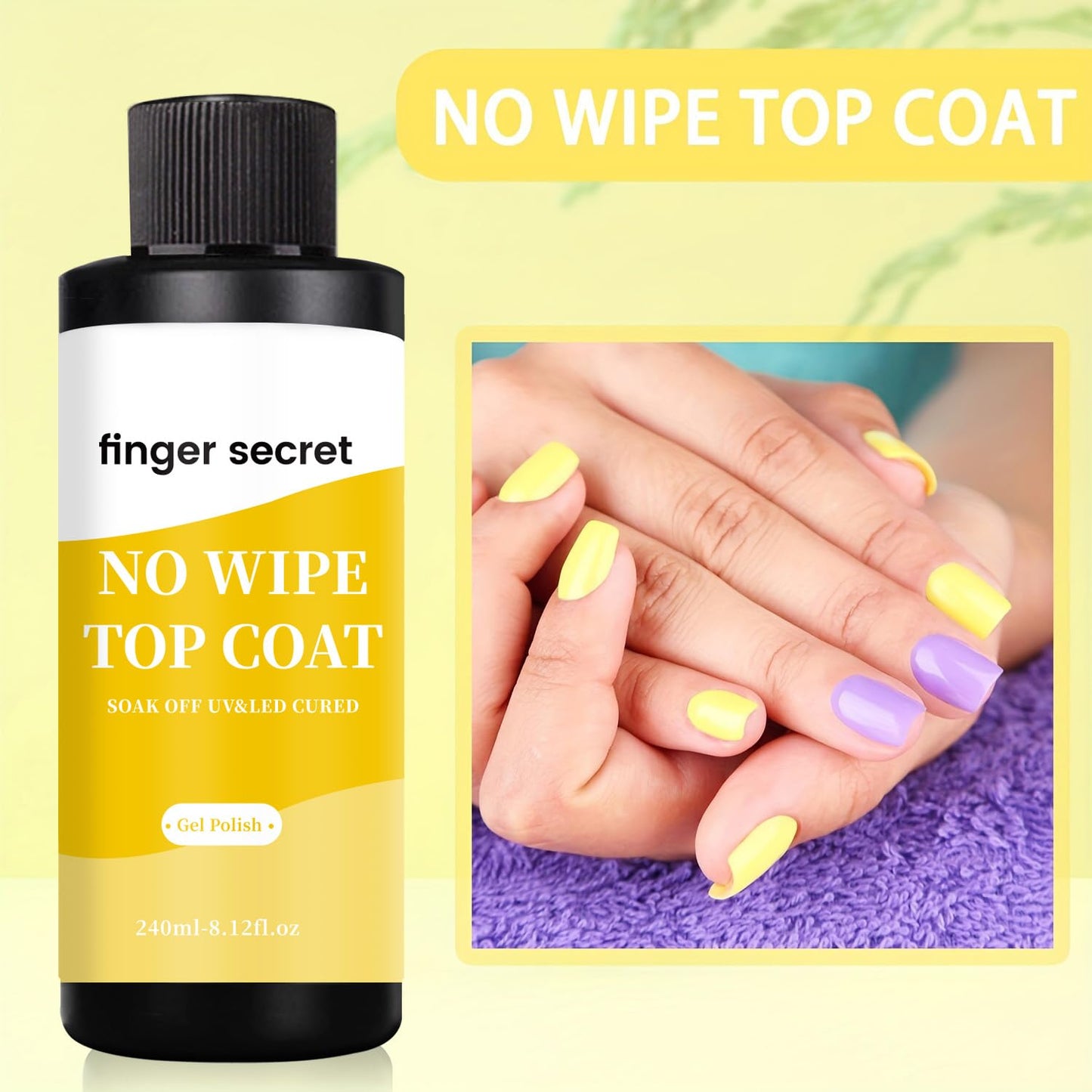 240ml/8floz No Wipe Gel Top Coat for Gel Nail Polish, Quick Dry Clear Nail Polish, Nail Supplies for DIY in Salon or Home Use.