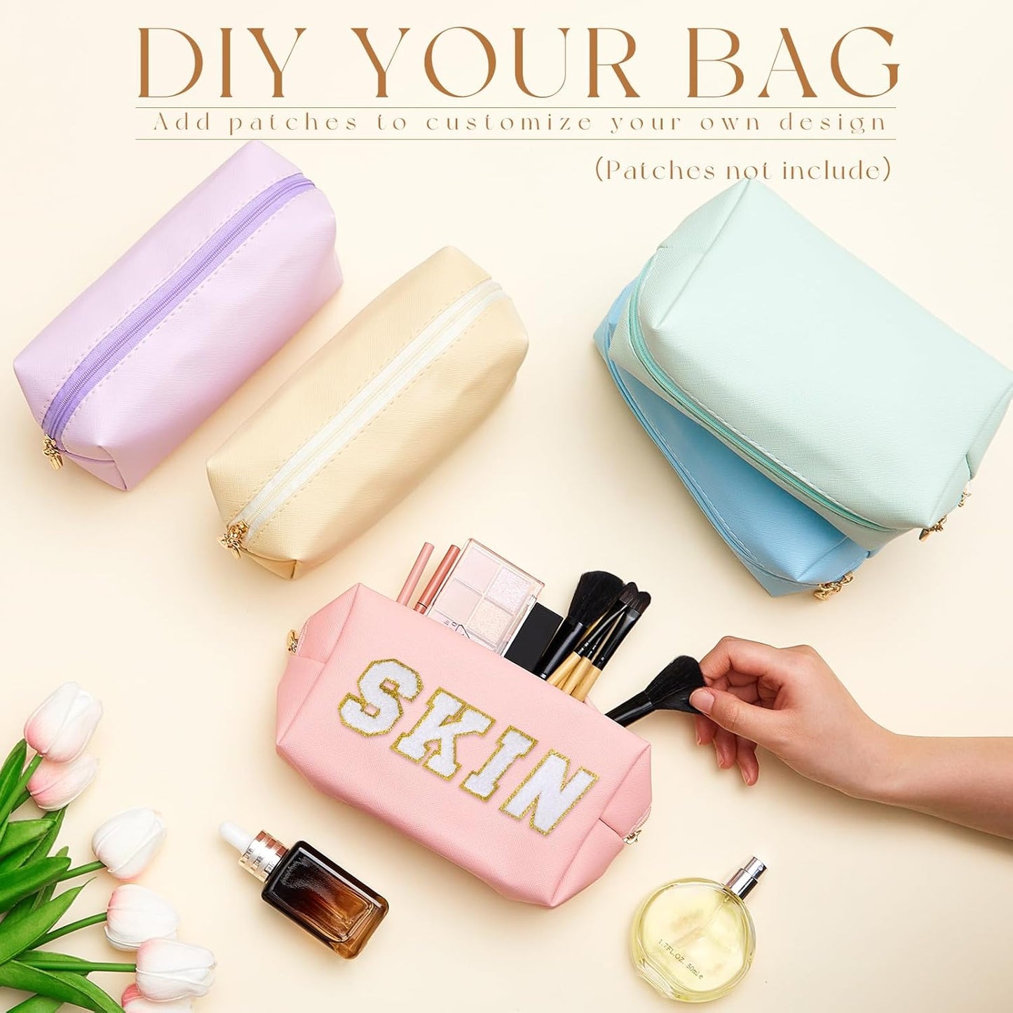 Kigeli 15 Pcs Aesthetic Makeup Bags PU Leather Cosmetic Pouches Waterproof Plain Toiletry Bags Makeup Pouches Bulk for Women Party Gift Travel Storage Organizer(Vivid Color)