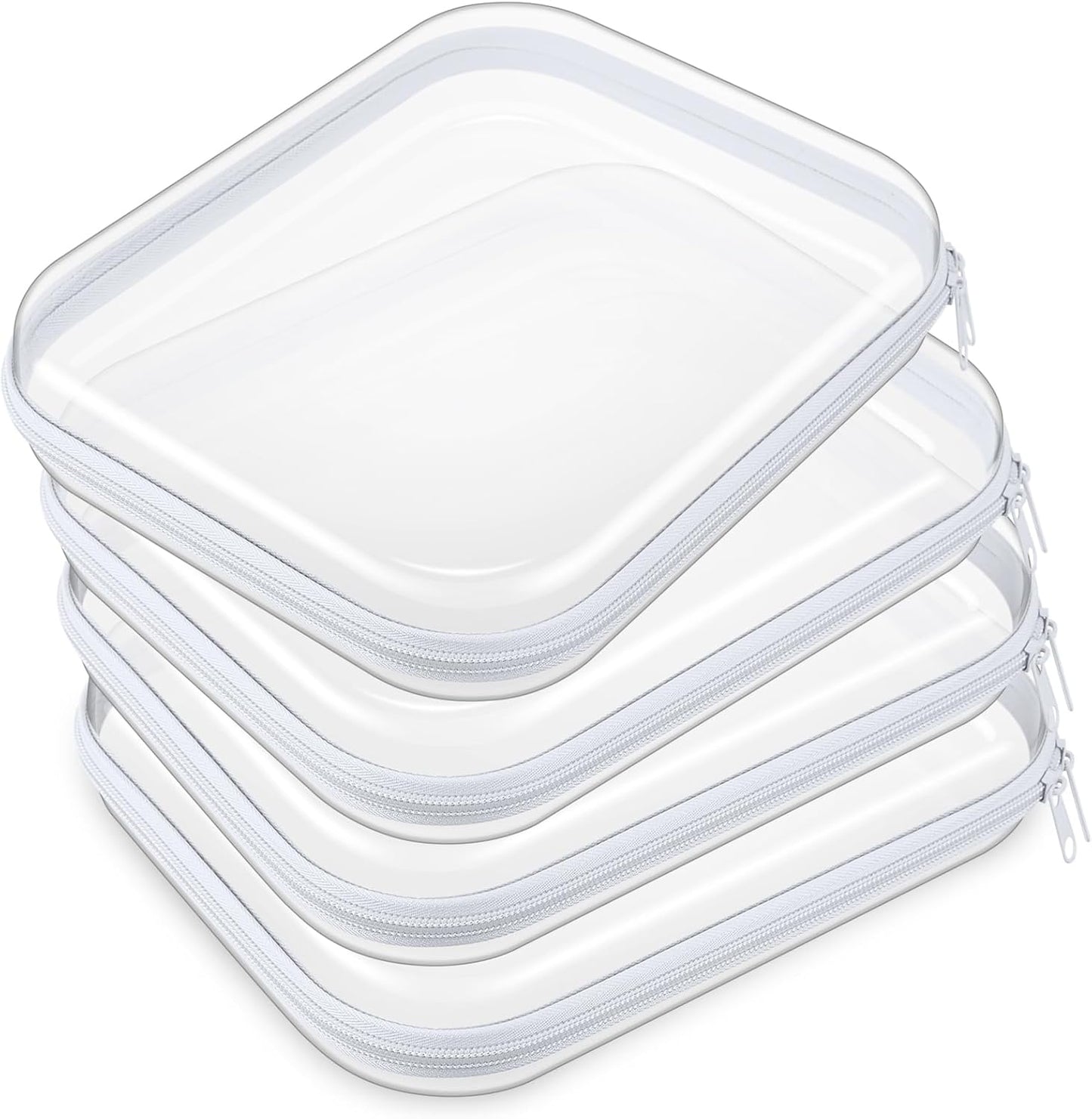 Hoolerry 4 Pcs Hard Clear Zipper Case Makeup Bags Plastic Pencil Pouch Transparent Storage Box Containers for Cosmetics, Snacks, Building Blocks, Puzzles(White,9.8 x 7.9 x 2 in)