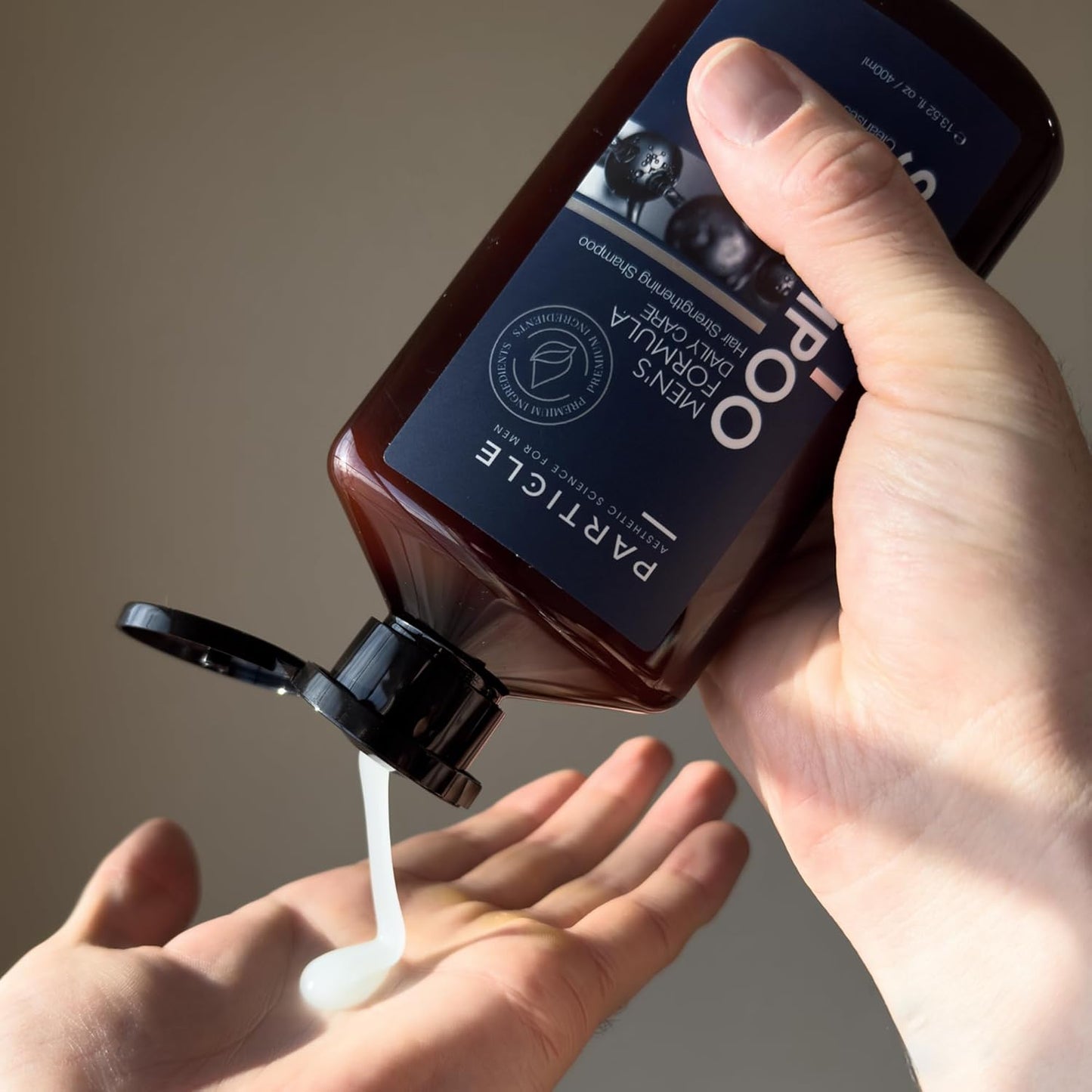 Particle Hair Thickening Shampoo for Men, Men’s Shampoo, Cleansing Formula Made with Biotin, Capixyl, Redensyl, Ginseng and Green Tea Extract for Hair Strength Support, Paraben Free, 400 mL