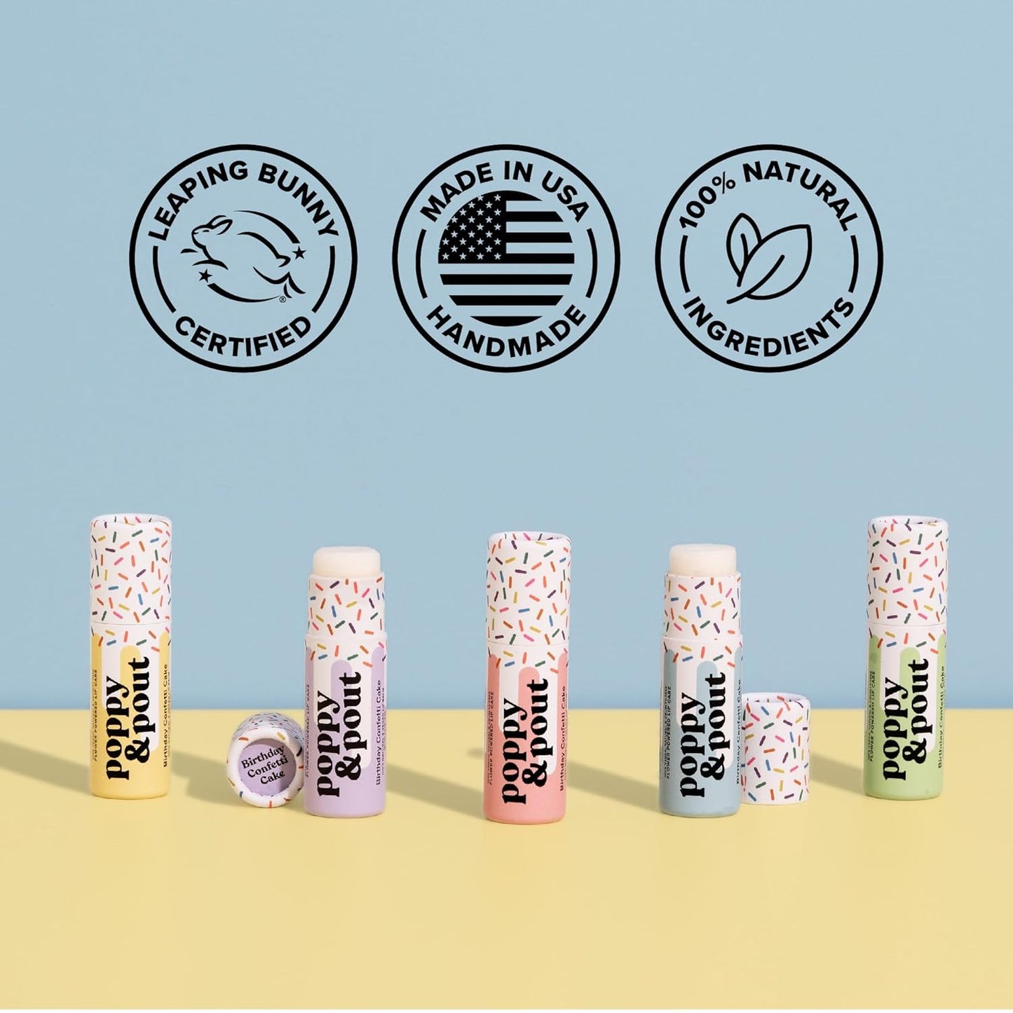 Poppy & Pout Birthday Cake Jumbo Lip Balm | All Natural Lip Balms & Moisturizers | Hydrates with Beeswax, Vitamin E, Organic Coconut Oil | Cruelty-Free | Lip Balm in Recyclable Cardboard Tube (Green)