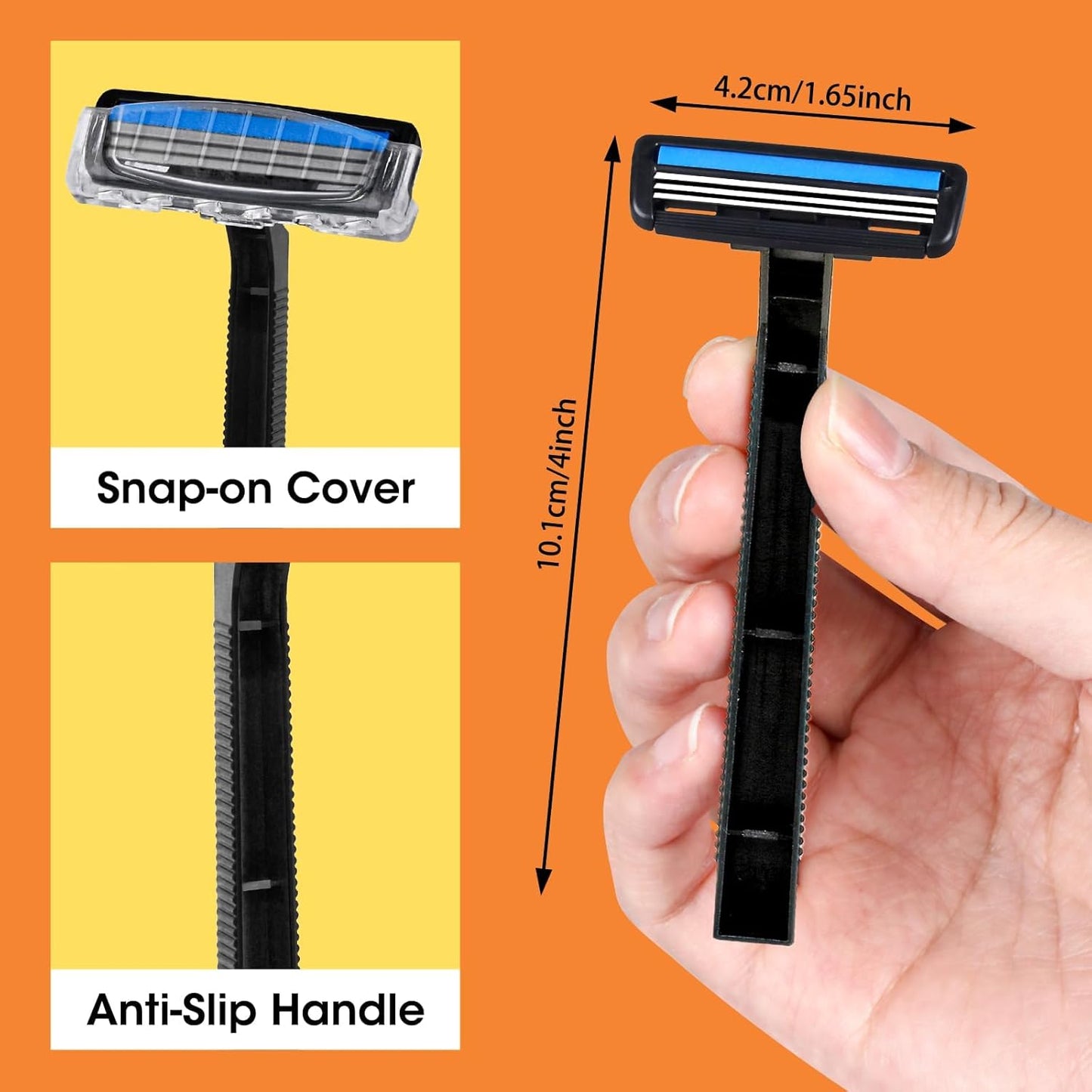 CXYARY 50 Pcs 3 Blade Disposable Razors With Clear Safety Cap, Shaving Razors Bulk for Men &Women, Stainless Steel Blade, Multipurpose Portable Shave Razor for Bathing Hotel Travel, Black