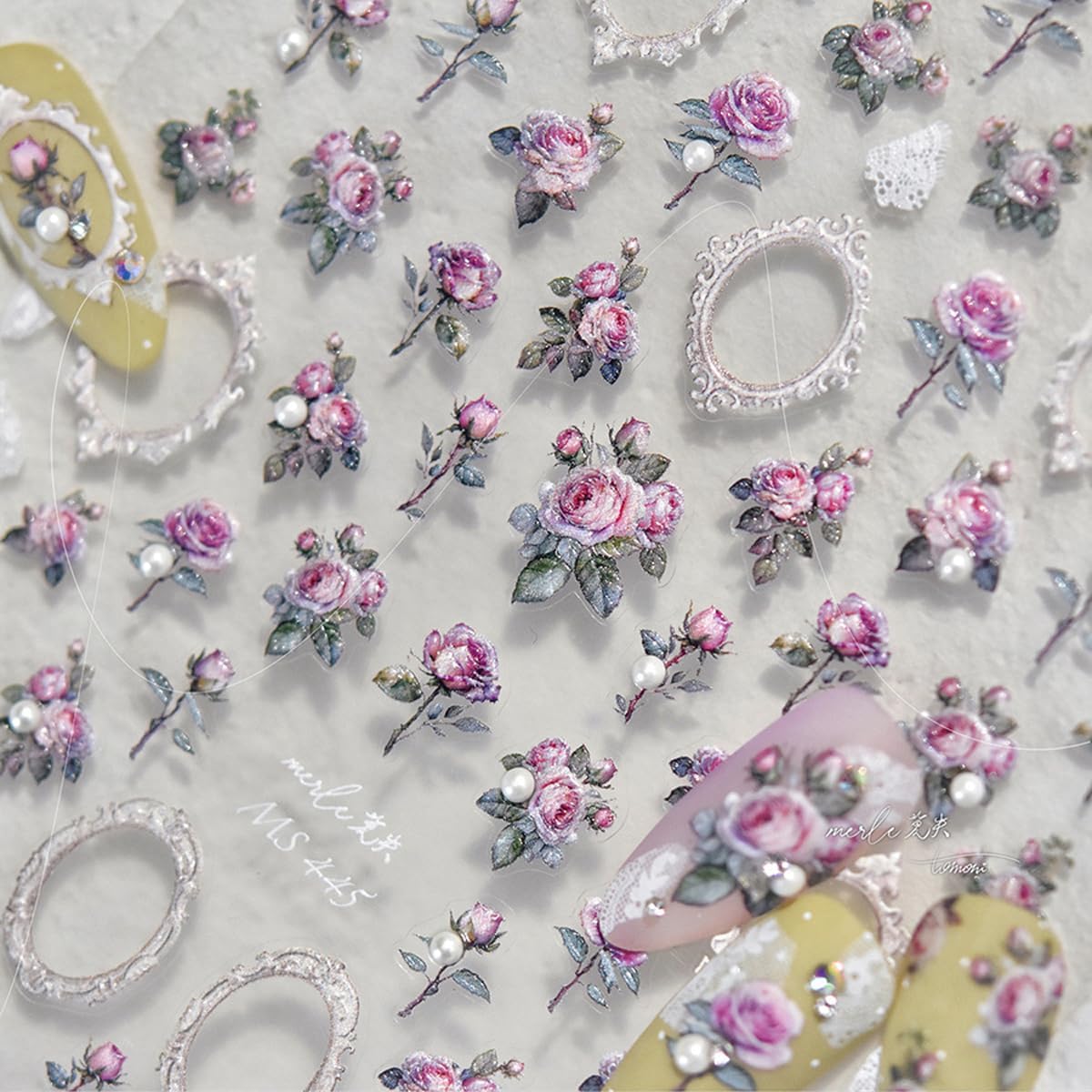 5D Embossed Flower Nail Stickers Pink Rose Nail Art Floral Nail Decals Cute Stickers for Nails Designs Self Adhesive Nail Art Supplies & Decorations for Women Girls 1 Sheet