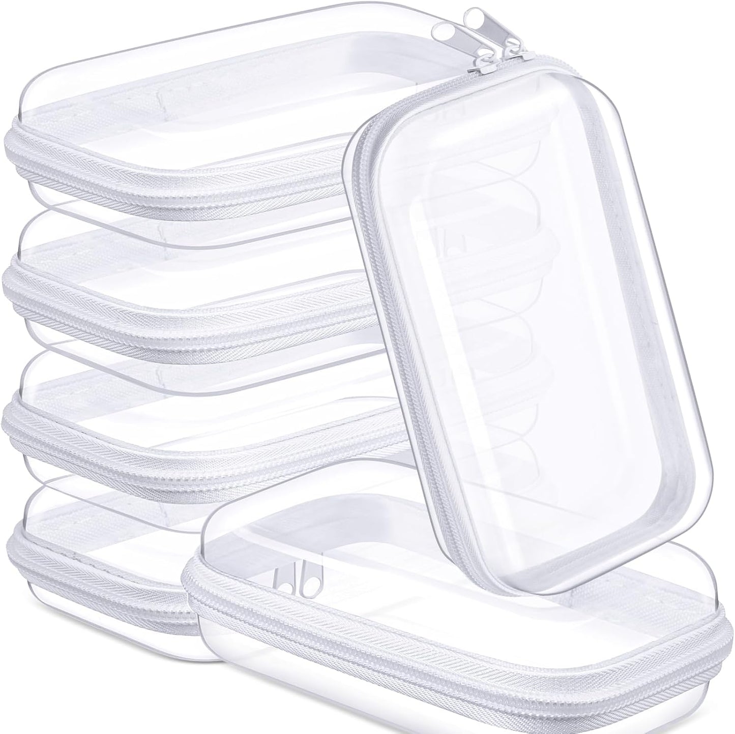 Sanwuta 6 Pcs Clear Hard Zipper Case Pencil Pouches Hard Plastic Zipper Pouches Makeup Bag Transparent Cases for Snacks Plastic Storage Organizer Box for Travel(White,7.48 x 3.94 x 2 Inch)