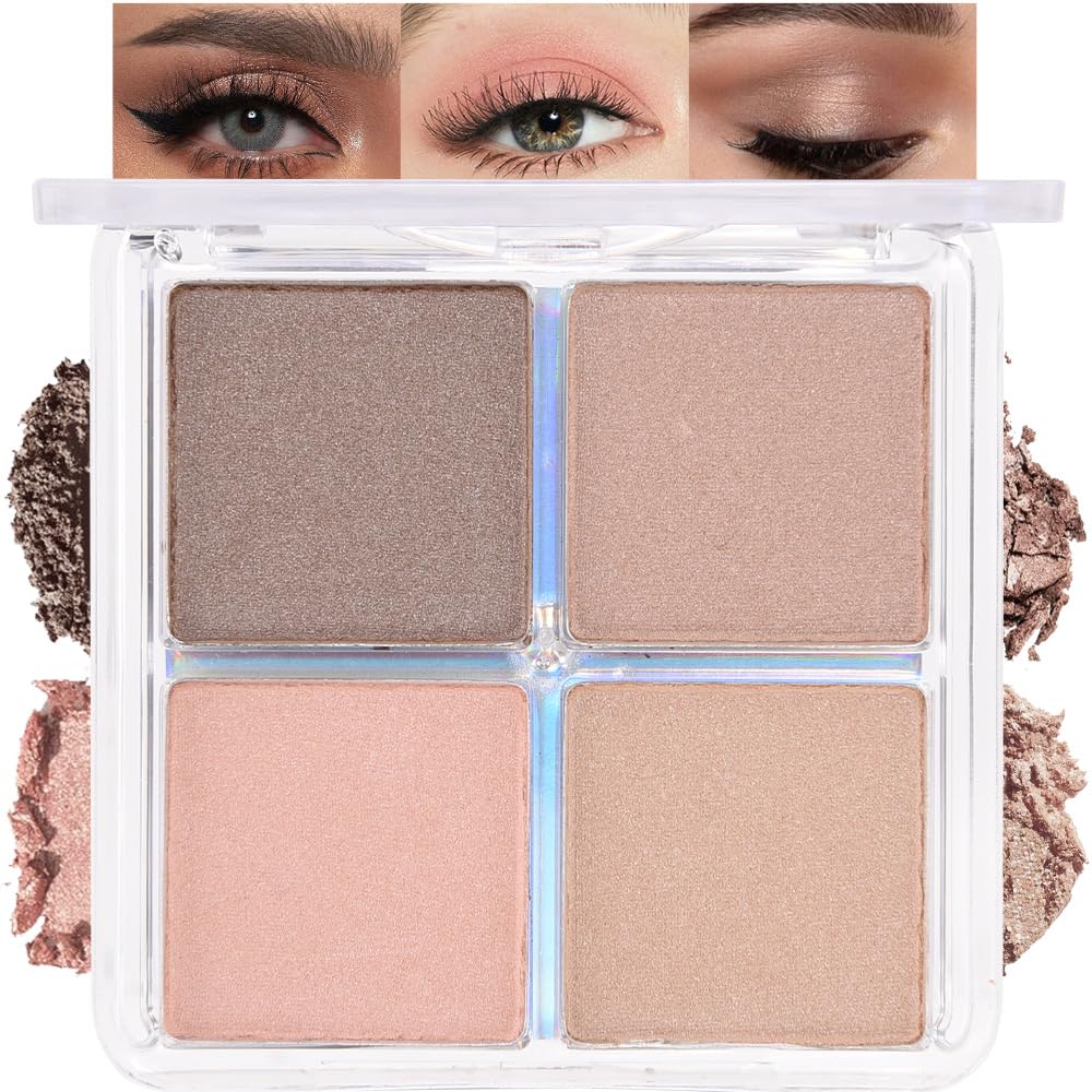 4 Colors Deep Rose Soft Pink Beige Brown Eye Shadow Palette Makeup, Neutral Matte Shimmer Eyeshadow Palette for Women Highly Pigmented Waterproof, paleta de sombras de ojos, Vegan 09