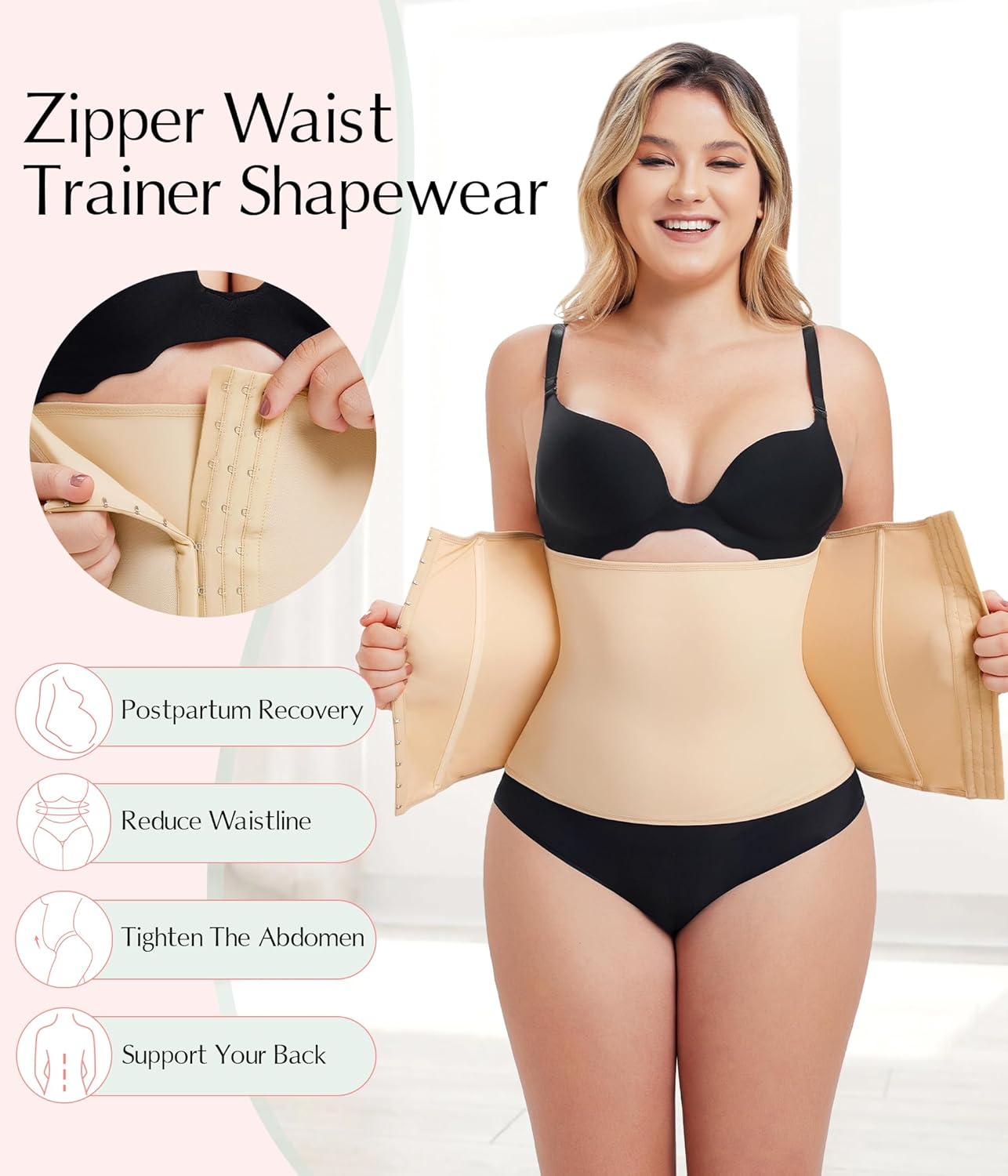 MERYOSZ Waist Trainer Corset Zipper Tummy Control Shapewear Breathable Waist Cincher for Women Body Shaper Sport Girdle