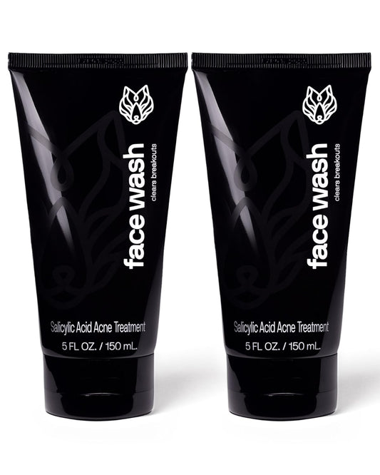 Black Wolf Men’s Charcoal Powder Face Wash - 5 Fl Oz, 2 Pack - Facial Cleanser Removes Unwanted Impurities from Your Skin & Soothes Irritation