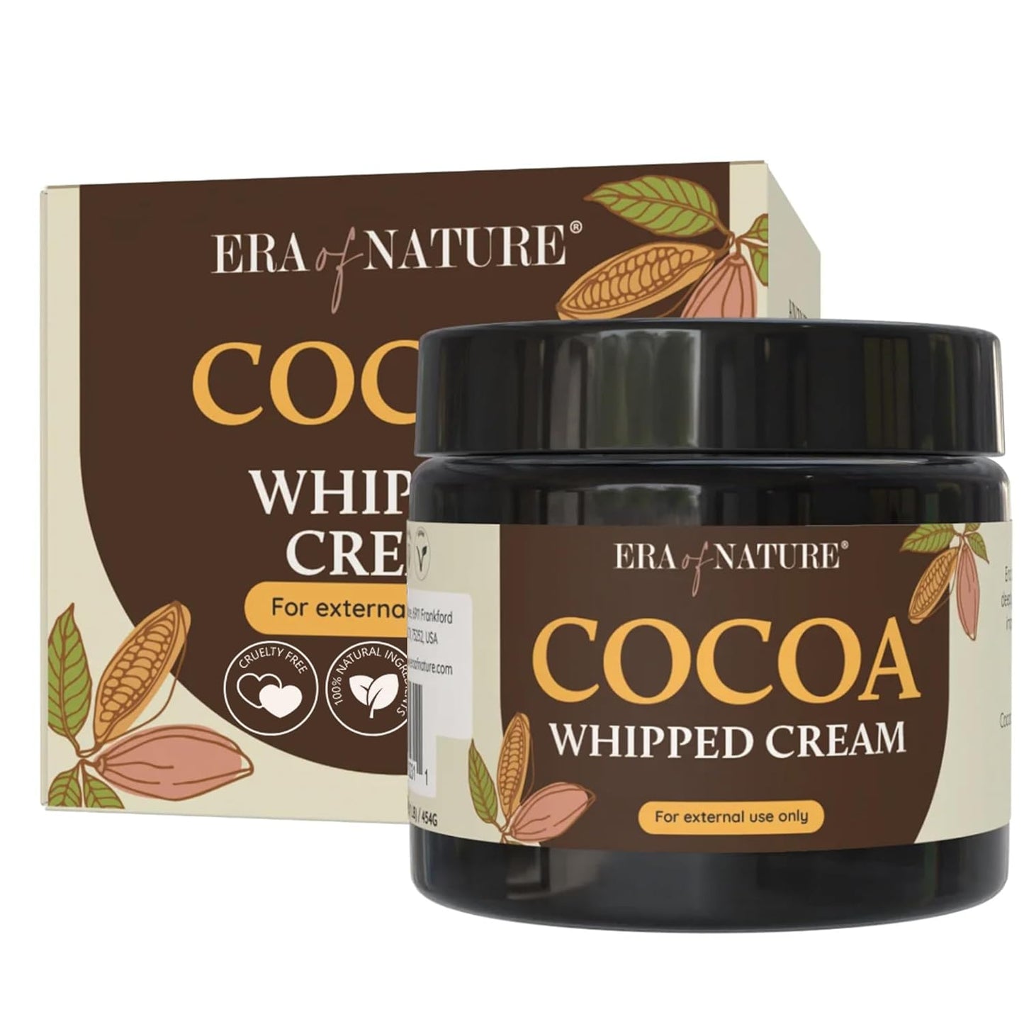 era of nature Cocoa Whipped Body Cream for Women 16oz - Lightweight Whipped Lotion with Natural Cocoa - Non-Greasy Body Butter Cream Lotion & Balm Moisturizer for Face, Hair & Dry Skin, Vegan Skincare