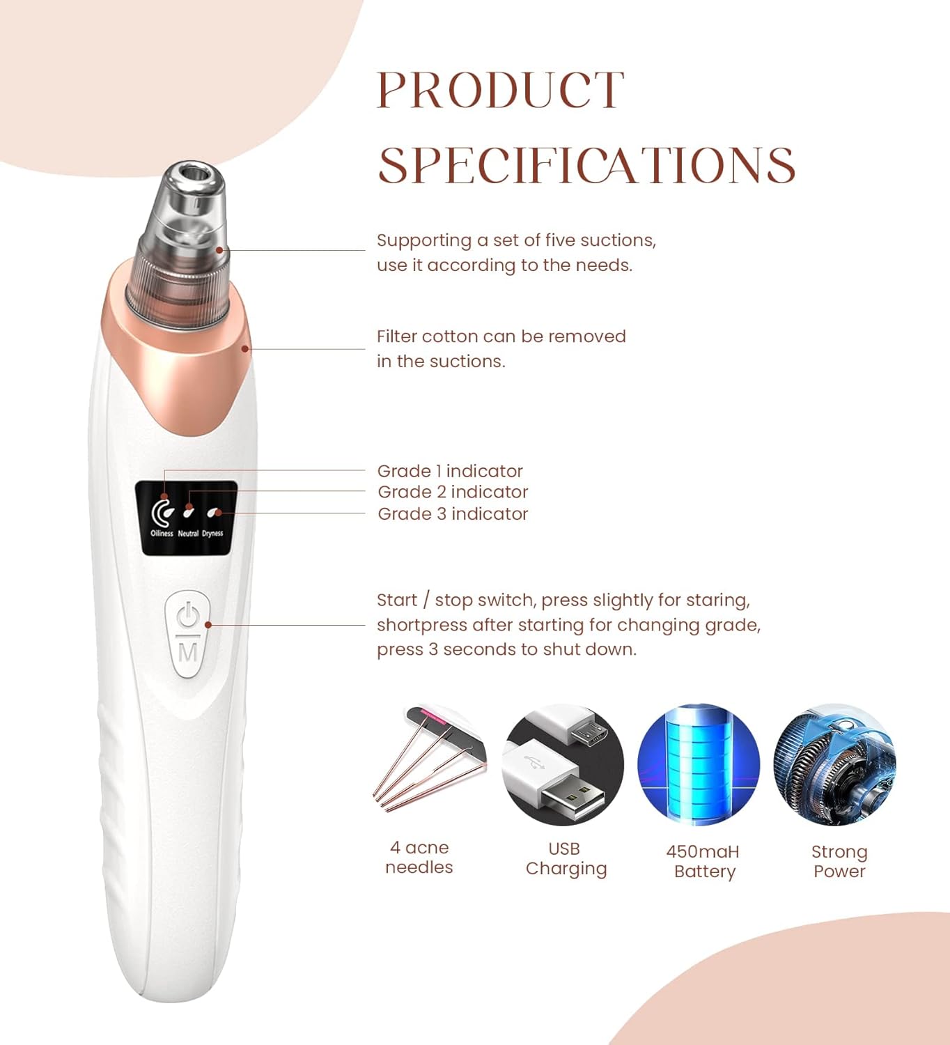 2025 Blackhead Remover Pore Vacuum,Facial Pore Cleaner-5 Suction Power,5 Probes,USB Rechargeable Blackhead Vacuum Kit Electric Acne Extractor Tool for Adult