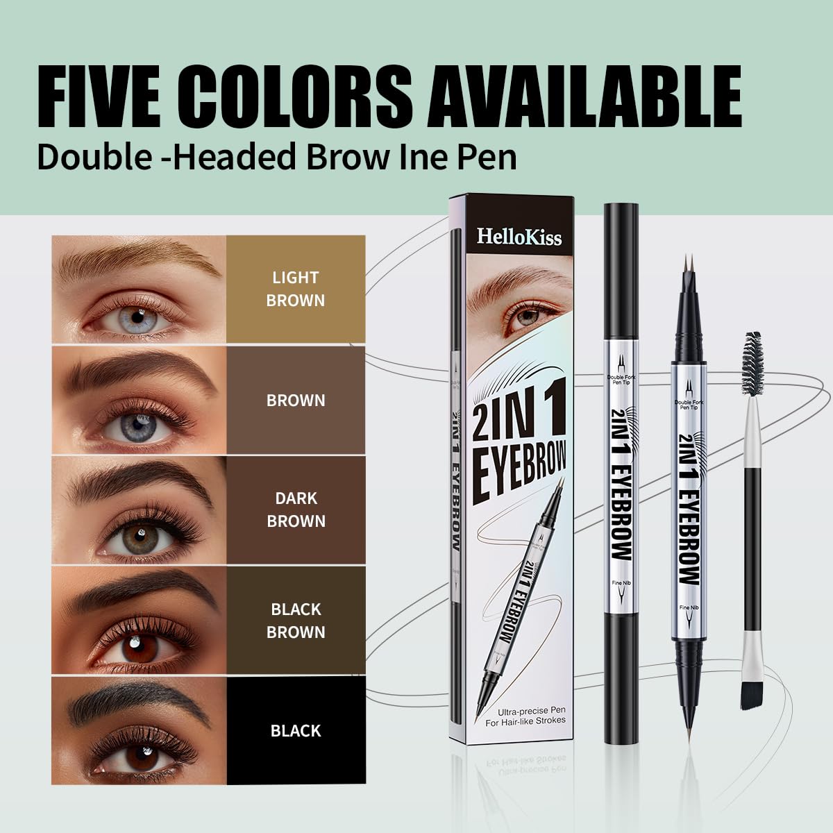 Eye Brow Pencils for Women Brown,2-in-1 Dual-Ended Eye Brow Pencil with 2-Fork-Tip and Precise Brush-Tip, Microblading Eyebrow Pen for Waterproof Long Lasting Natural Hair-Like Brows(Light Brown)