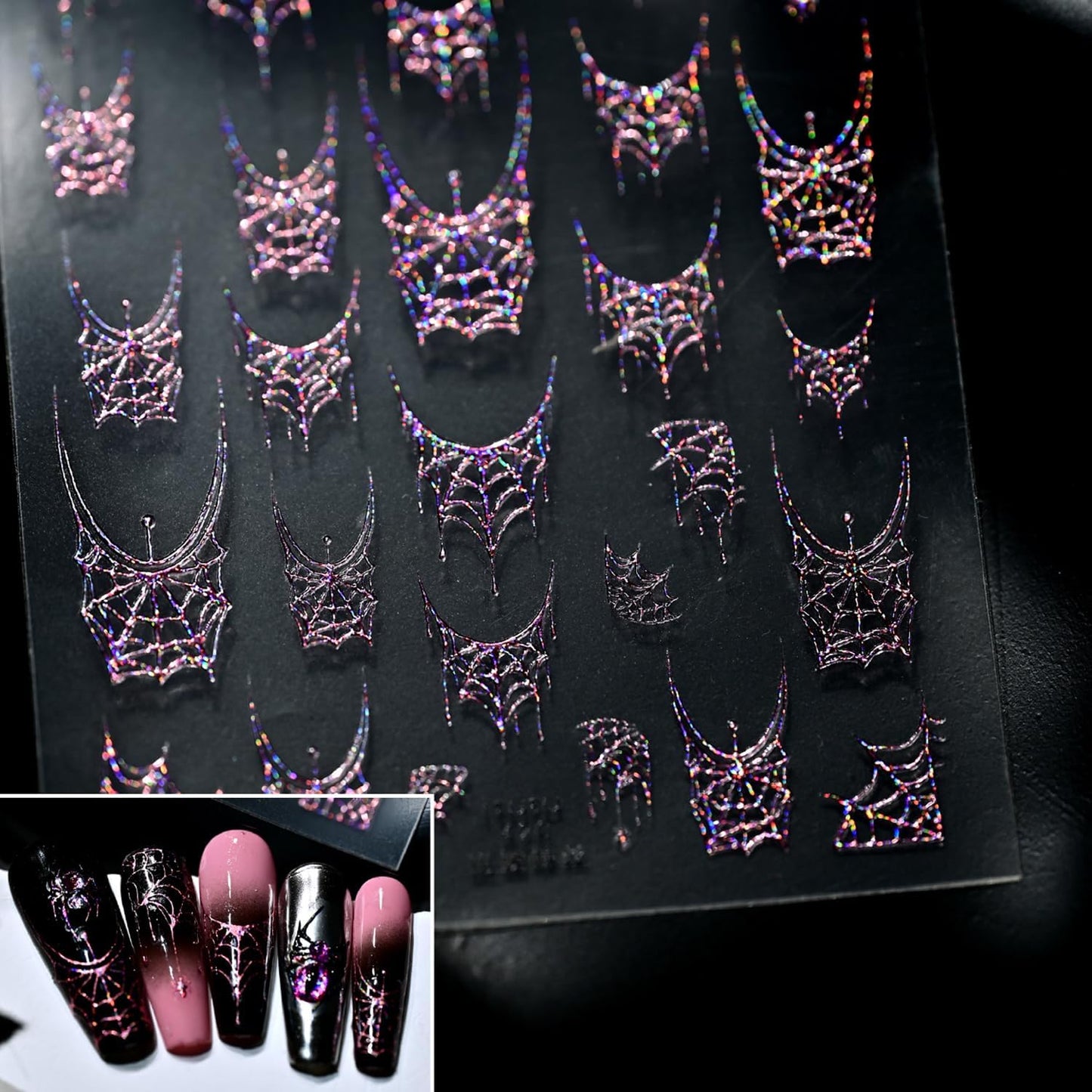 1 Sheets Halloween Nail Stickers for Nail Art 5D Self-Adhesive Embossed Spider Web Nail Art Stickers with Glitter Pink Spider Web Nail Decals Halloween Nail Design Sticker for Women DIY Manicure